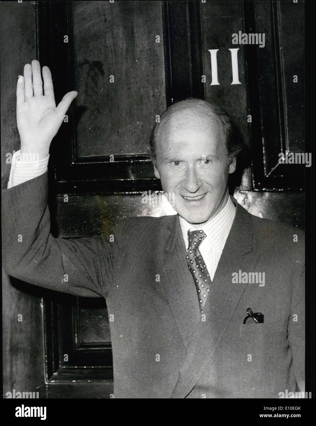 May 11, 1972 - Chancellor Of The Exchequer Leaves For The House: The chancellor of the Exchequer, Mr. Anthony Barber, gives a wave as he left No.11 Downing Street this afternoon for the House of Commons where he was to announce his plans for cuts in Government expenditure. Stock Photo