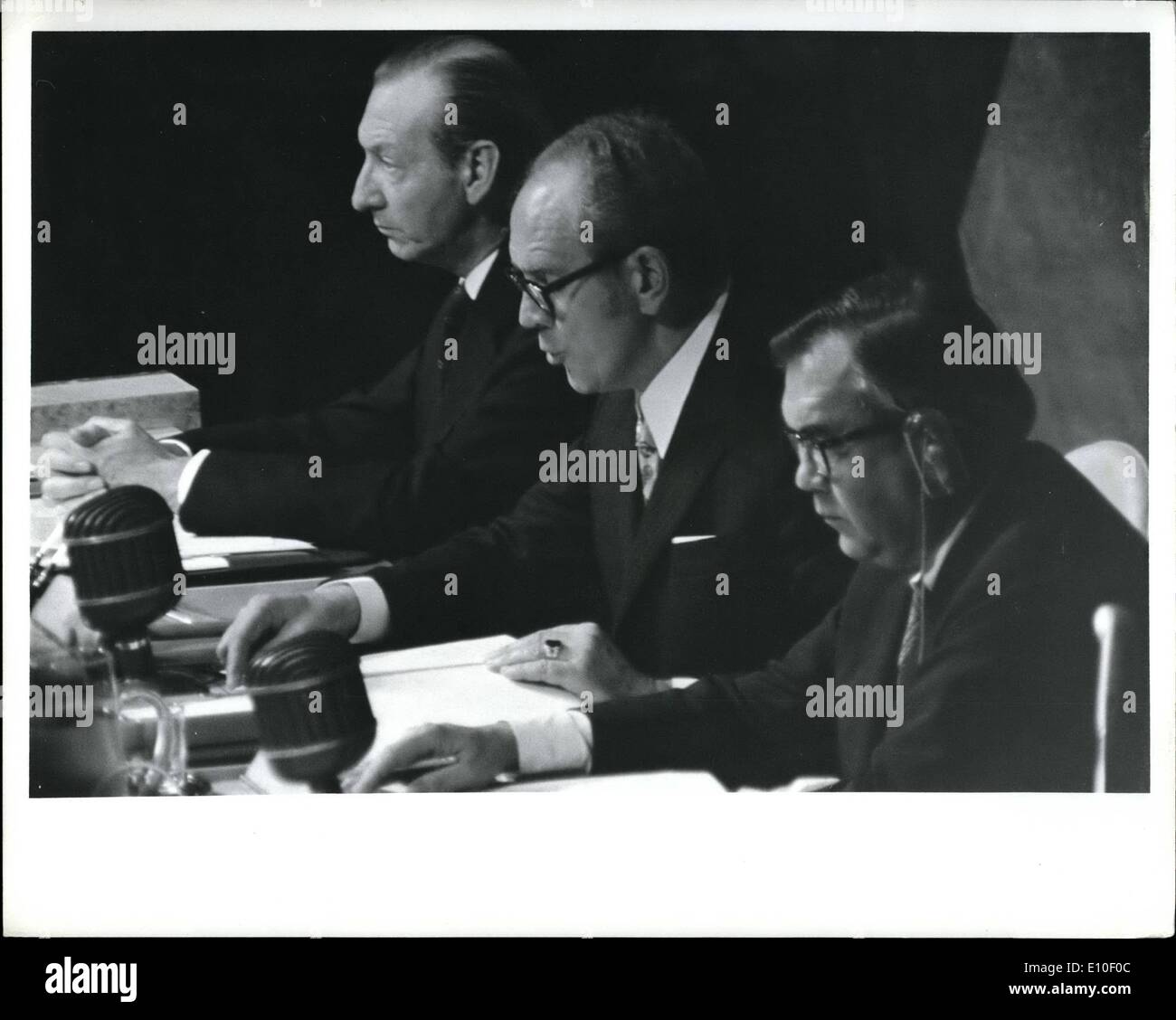 Sep. 09, 1972 - The newly elected President of the 27th General Assembly of the United Nations: Polish Deputy Foreign Minister Stanislaw Trepczynski (center) right UN Secretary General Kurt Waldheim left UN Undersecretary Gen. Bradford Morse. Stock Photo