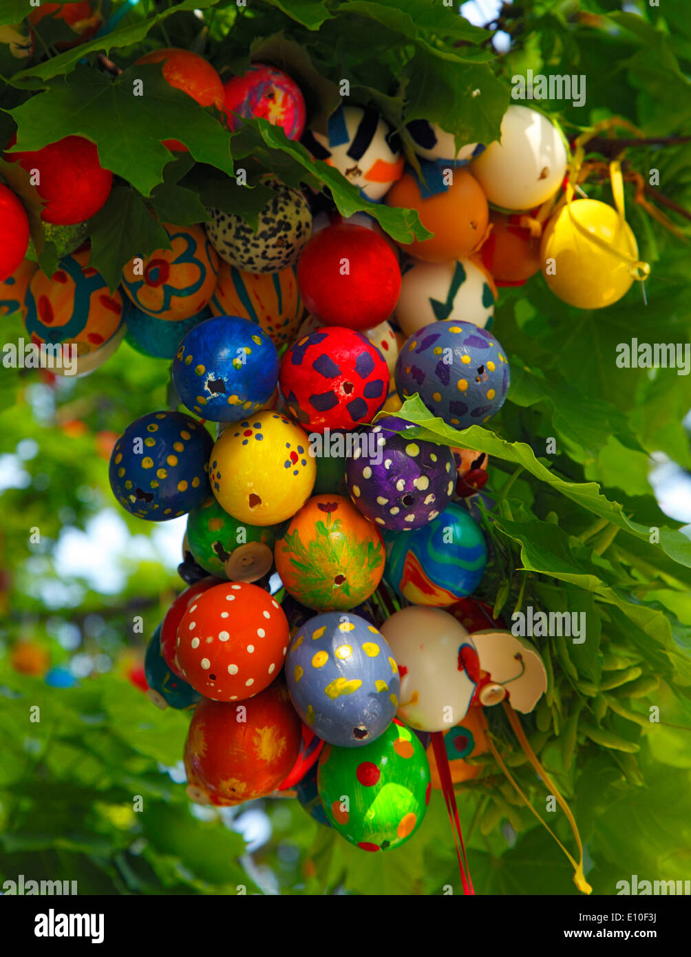 festive season, annual festivals, Easter, Easter customs, painted eggs at a tree in the castle gardens of the residence castle of Ludwigsburg in Baden-Wuerttemberg Stock Photo