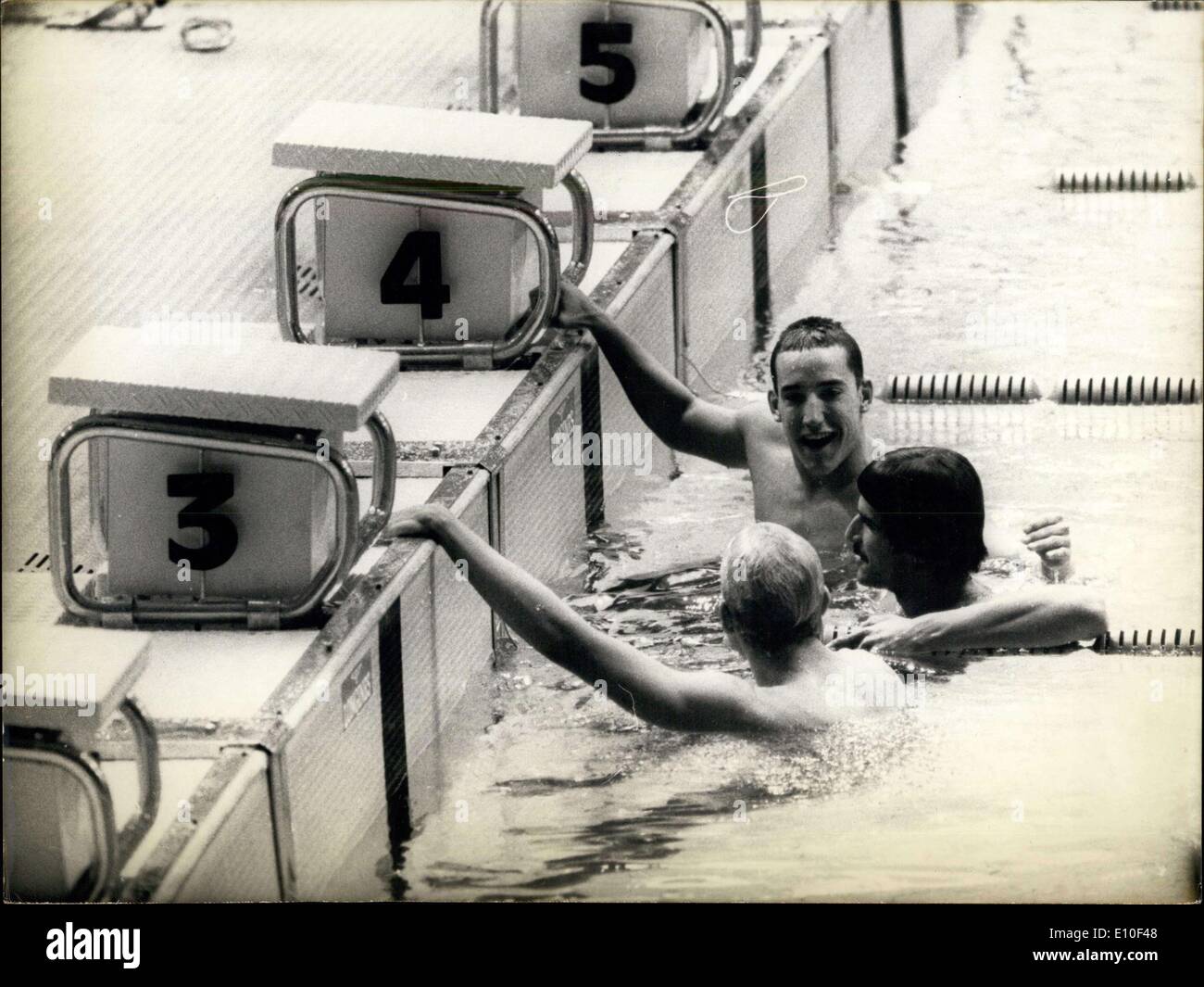 Aug. 29, 1972 - Left to right: Gary Hall, Mark Spitz, and Robin Backhaus Stock Photo