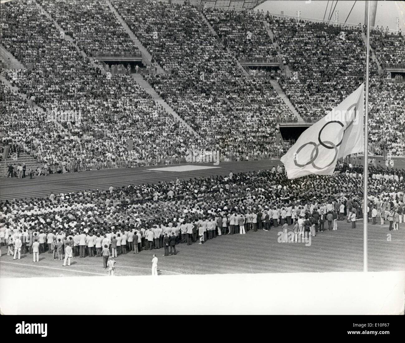 Sep. 06, 1972 - Memorial Service To Dead Israeli Athletes: A memorial Service was held today at the Olympic Stadium in Munich to the Israeli athletes who died in yesterday's massacre at an air base near Munich. Photo Shows General view of the scene in the Olympic Stadium, Munich, during today's memorial service. Stock Photo