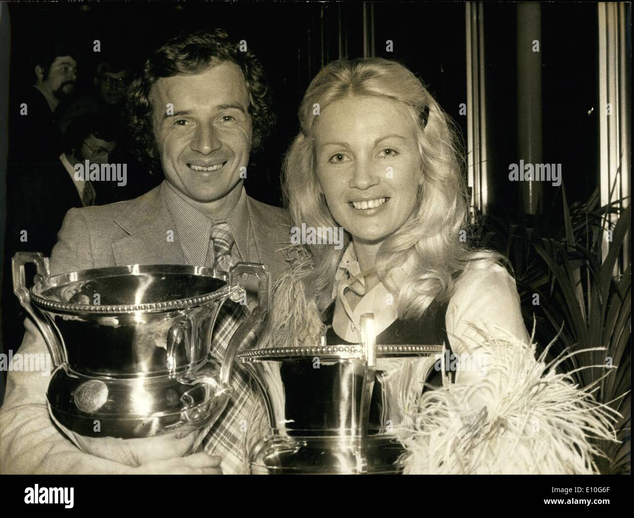 Jan. 01, 1973 - The Formula 1 winner Jean-Pierre Beltoise is seen here with  Marie-Claude Beaumont who came in second. Sign in Germany Forbidding Tanks  on Streets Stock Photo - Alamy