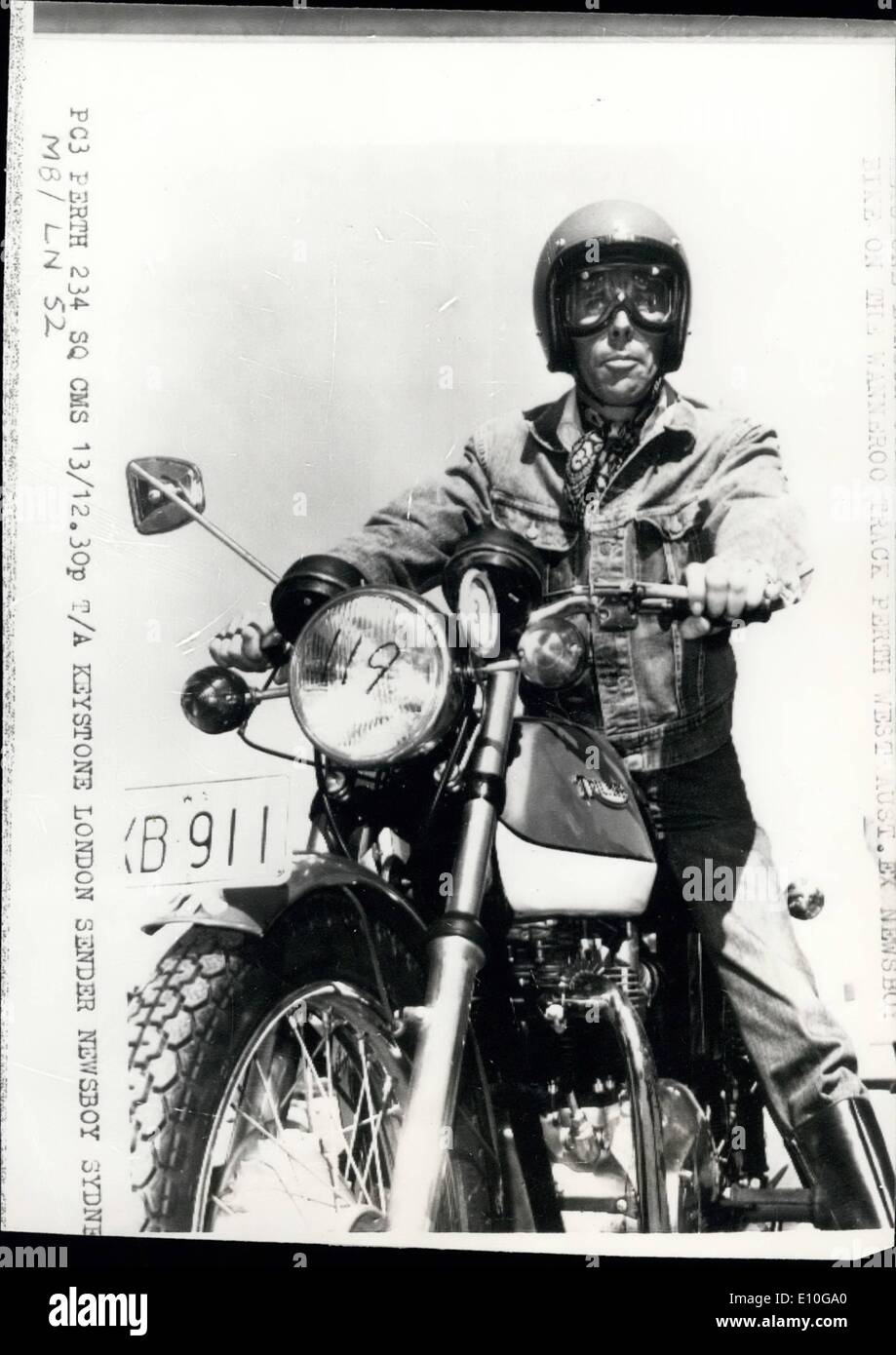 Oct. 13, 1972 - October 13th 1972 Lord Snowdon does a ton. Goggled and helmeted Lord Snowdon looks every inch a motor cyclist pictured today at Wanneroo track, Perth, Western Australia, where he completed about 20 laps of the track, sometimes reaching 100 mph. today. Stock Photo