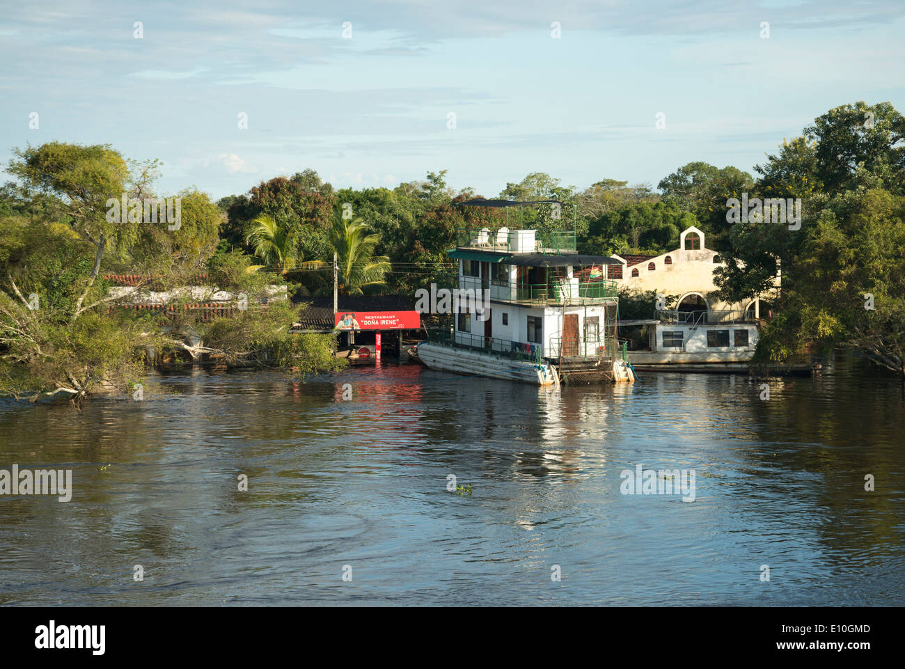 Flooded village in the Bolivian jungle. Ibare river, Beni region of Bolivia. Stock Photo