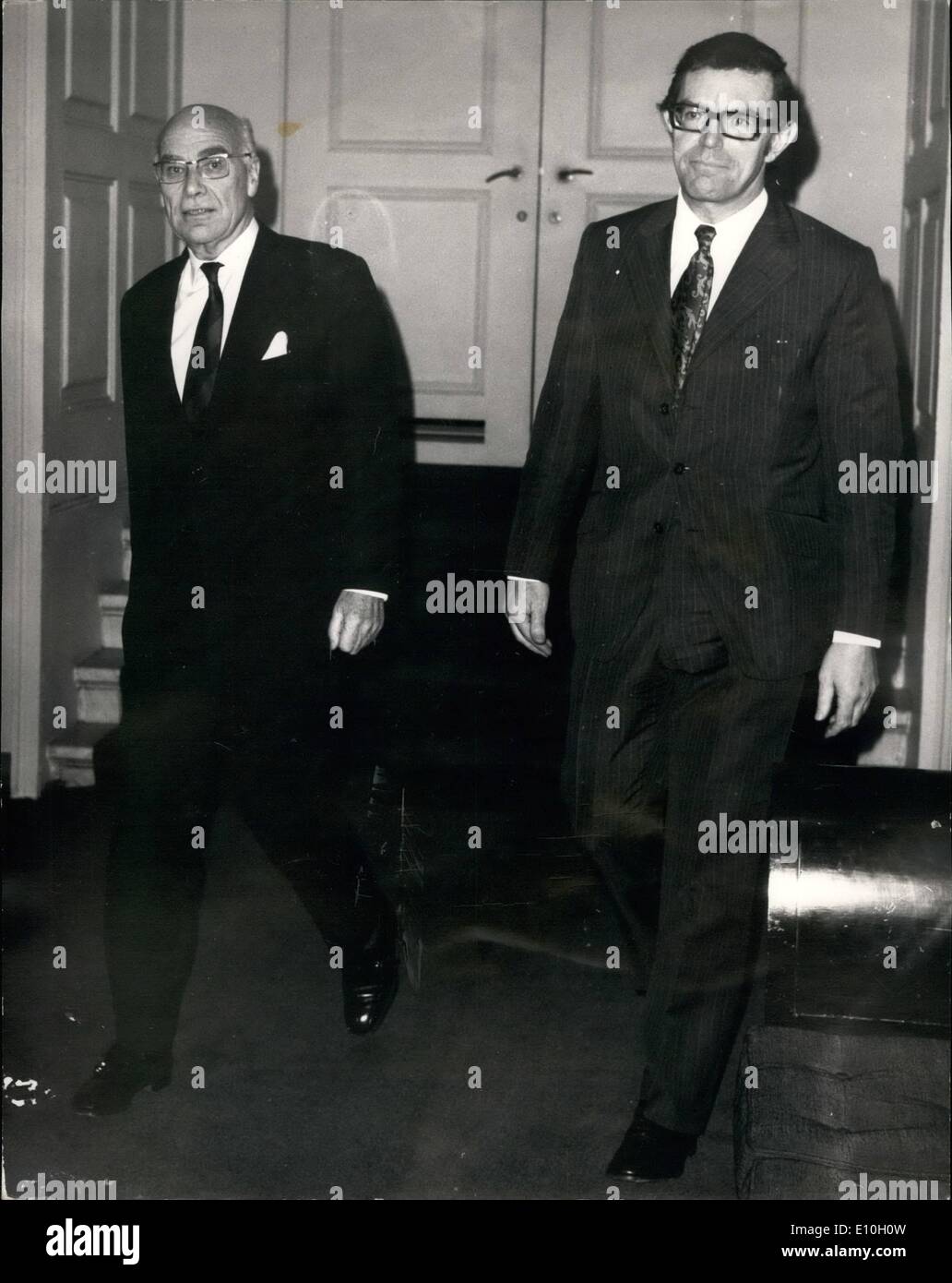 Feb. 02, 1973 - Lord Stokes at British Leyland Luncheon; Photo Shows Lord Stokes (left) arriving for today's British Layland luncheon at the Savoy, with George Turnbull, one of deputes. Stock Photo