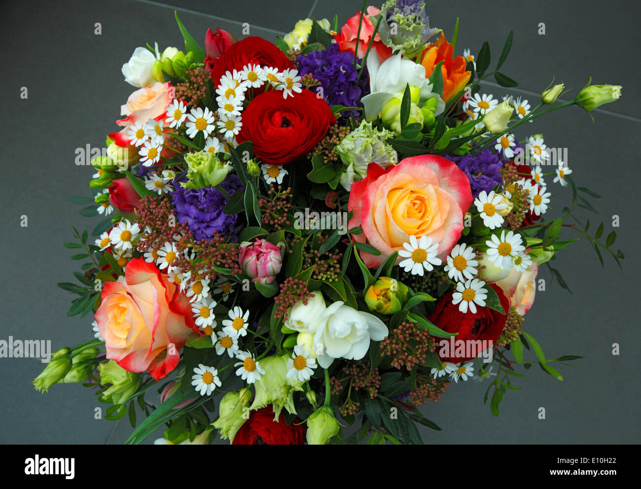 Nature Plants Flowers Bunch Of Flowers Birthday Bouquet Roses Tulips Freesias Buttercups Daisies Stock Photo Alamy