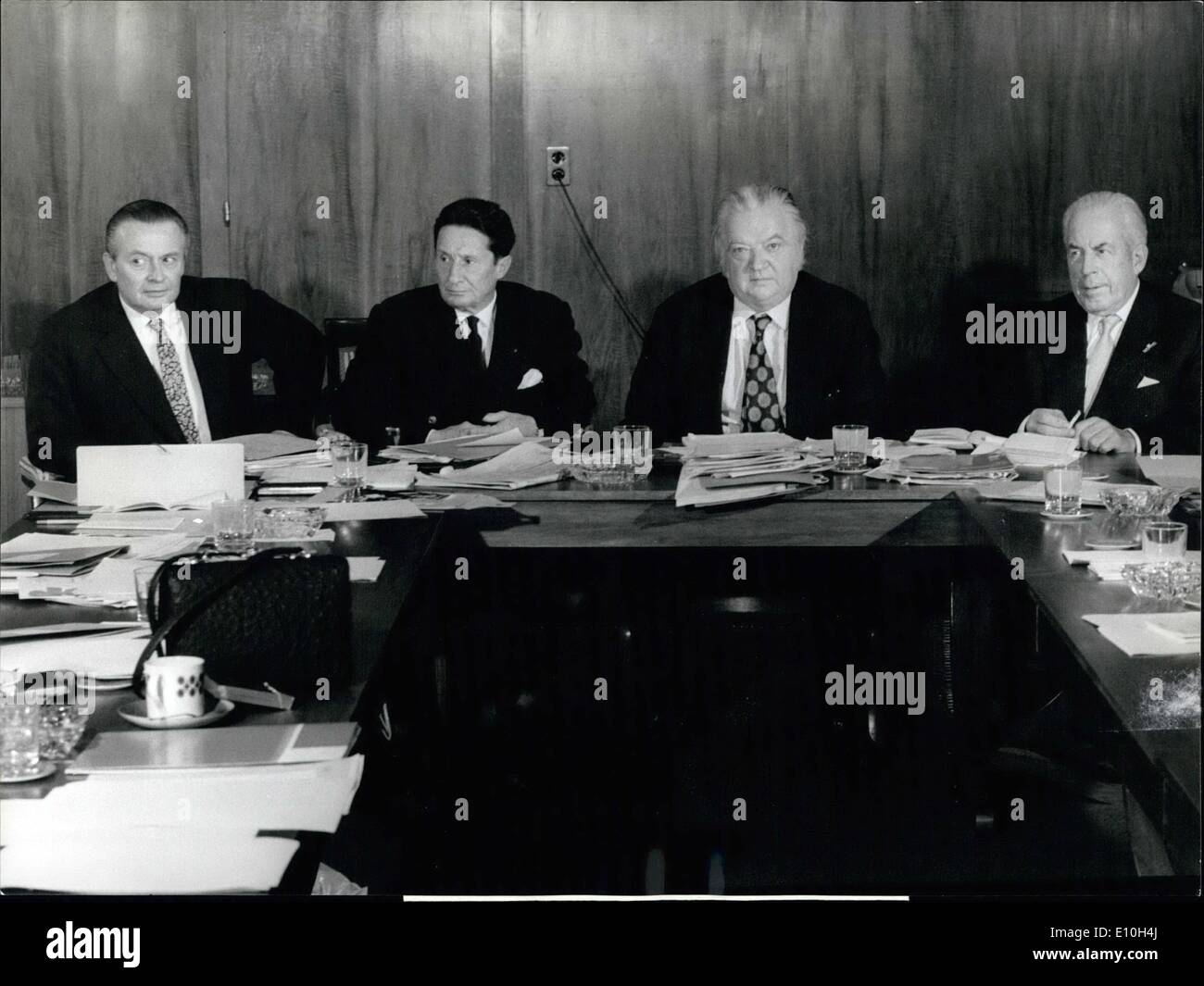 Nov. 11, 1972 - I.O.C.- Meeting in Lausanno: The International Olympic Committee met this week in Lausanne for ''Olympic talks'', but apparently without mentioning the Denver-renouncement for the Winter Games 1976. Photo shows the IOC-President and his vice-presidents. From the left Daume, de Beaumont Lord Killanin and Van Karnebeeck. Stock Photo