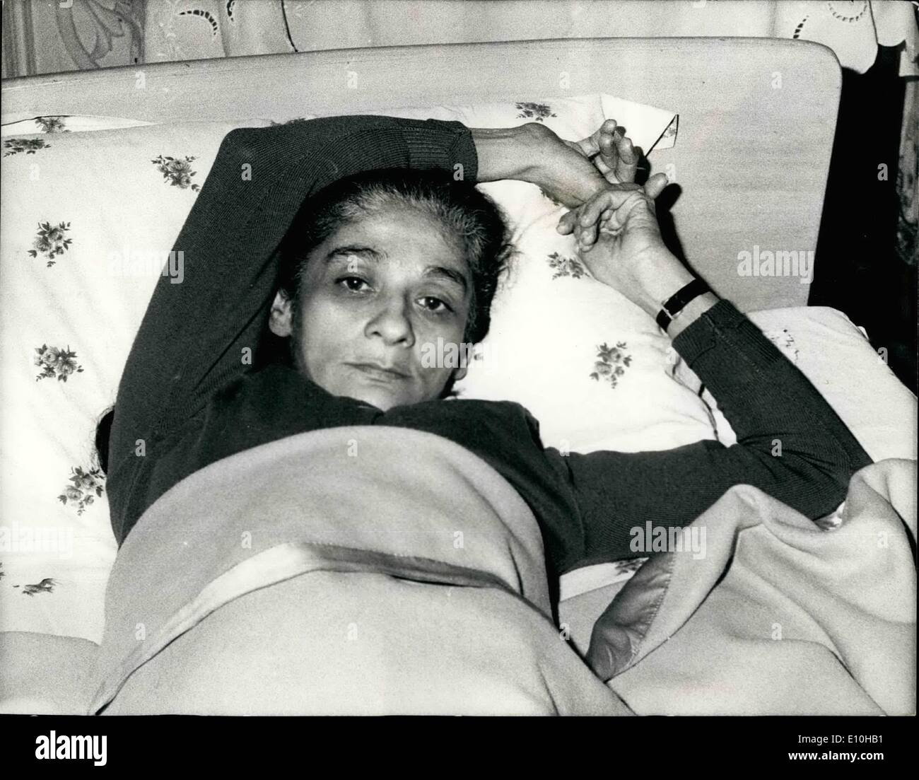 Feb. 02, 1973 - Indian Princess On Hunger Strike: The former Princess of Murshidabd in India, Sahebzadi Miss Nigar Ara Begum 48, Has been fasting at her home which is a palace in Calcutta since Jan 28th in protest against the Government not giving her maintenance allowance for the past three years and asking her to vacate a part of the Palace. Photo Shows: Former Princess Nigar Ara Begum seen during her fast. Stock Photo