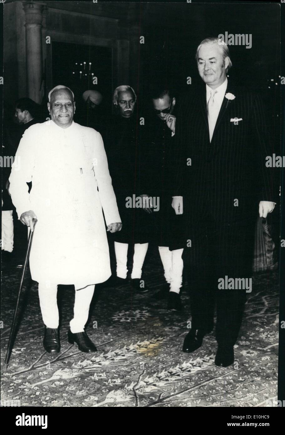 Feb. 02, 1973 - Mr. Daniel Moynihan, U.S. Ambassador in India with President V.V. Giri after he presented his credentials to the President at Rashtrapatti Bhawan in New Delhi on Wednesday morning. Stock Photo