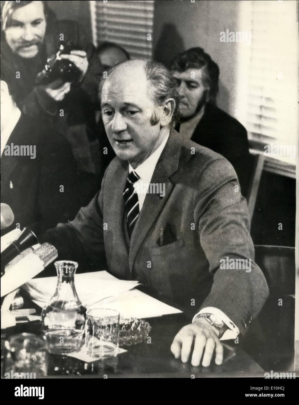 Feb. 02, 1973 - Eire General Election Polling takes place tomorrow in the Eire General Election Photo Shows: Mr. Jack Lynch, the Eire Prime Minister, pictured during today's Press Conference in Dublin Stock Photo