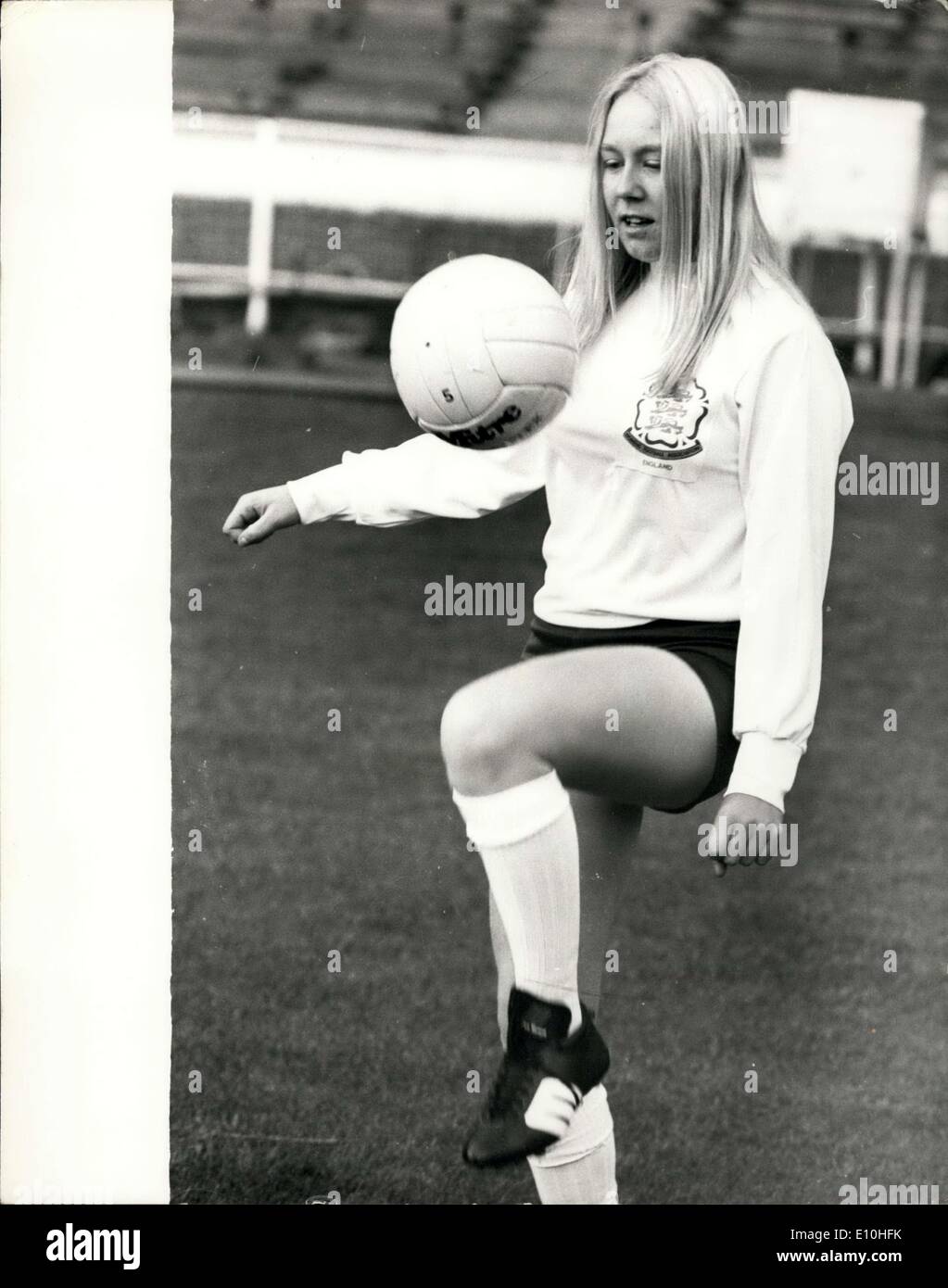 Nov. 15, 1972 - ,England's Women Soccer team train for International against Scotland.: The first ever Official Women's Soccer International in this country, will take place at Revenscraig Park, Greenock, Scotland, and today members of the England squad and a warm-up at Wembley. Photo shows Jeannie Allott, 16, of Fodens L.F.C., indulges in a spot of ball control - at Wembley today. Stock Photo