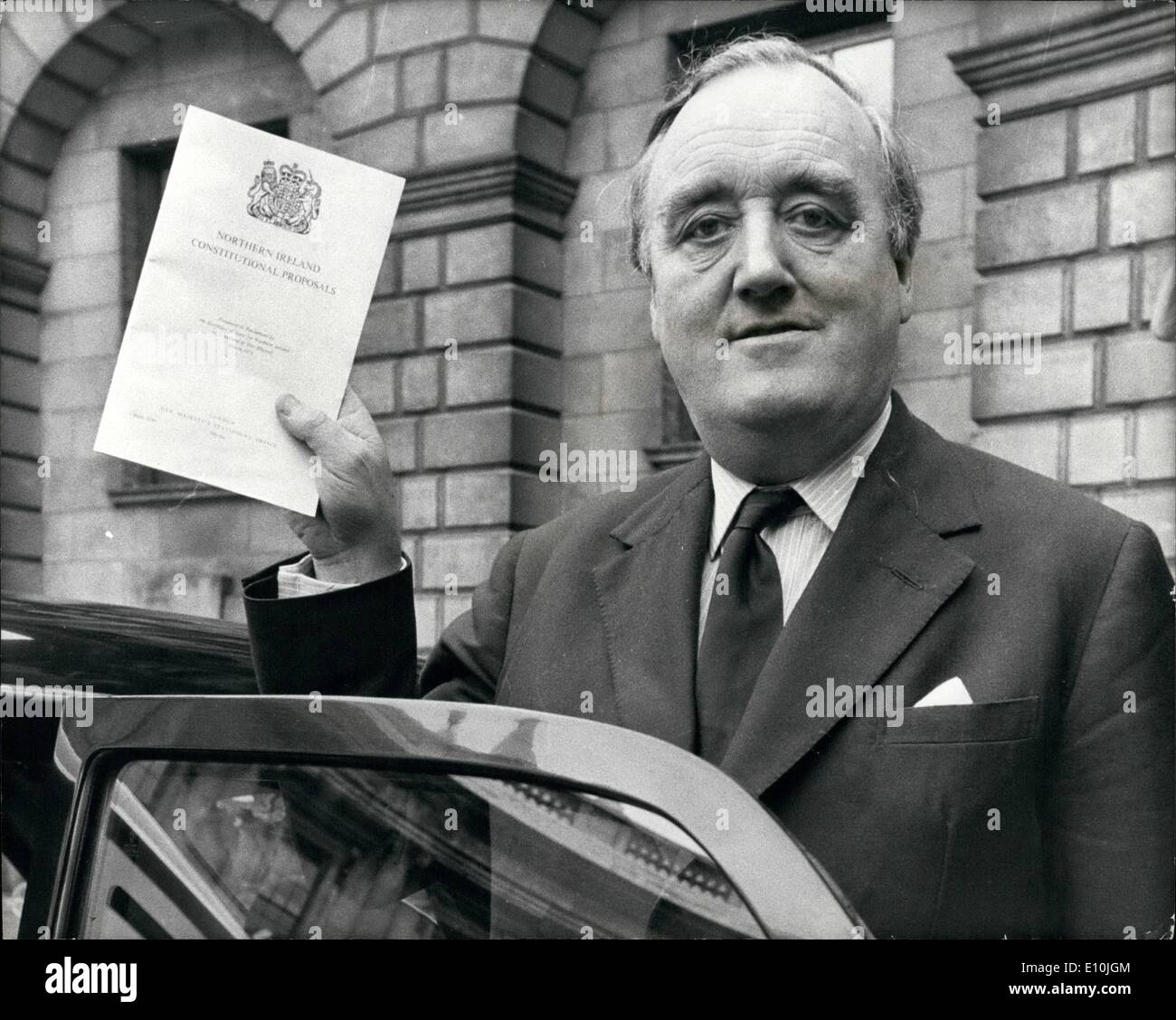 Mar. 03, 1973 - Government White Paper on Ulster. The Government's White Paper on the future of ulster was published yesterday. Stock Photo