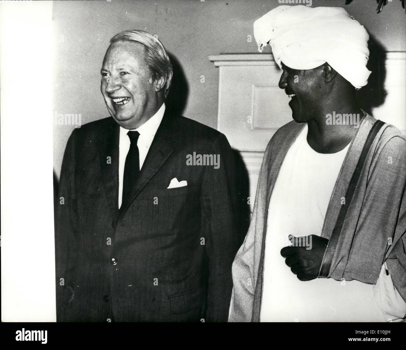 Mar. 03, 1973 - President Numeiri meets Mr. Heath: President Numeiri of Sudan who is here on a four day visit, pictured with Britain's Prime Minister Mr. Edward Heath, prior to their talks yesterday at No. 10 Downing Street. Stock Photo