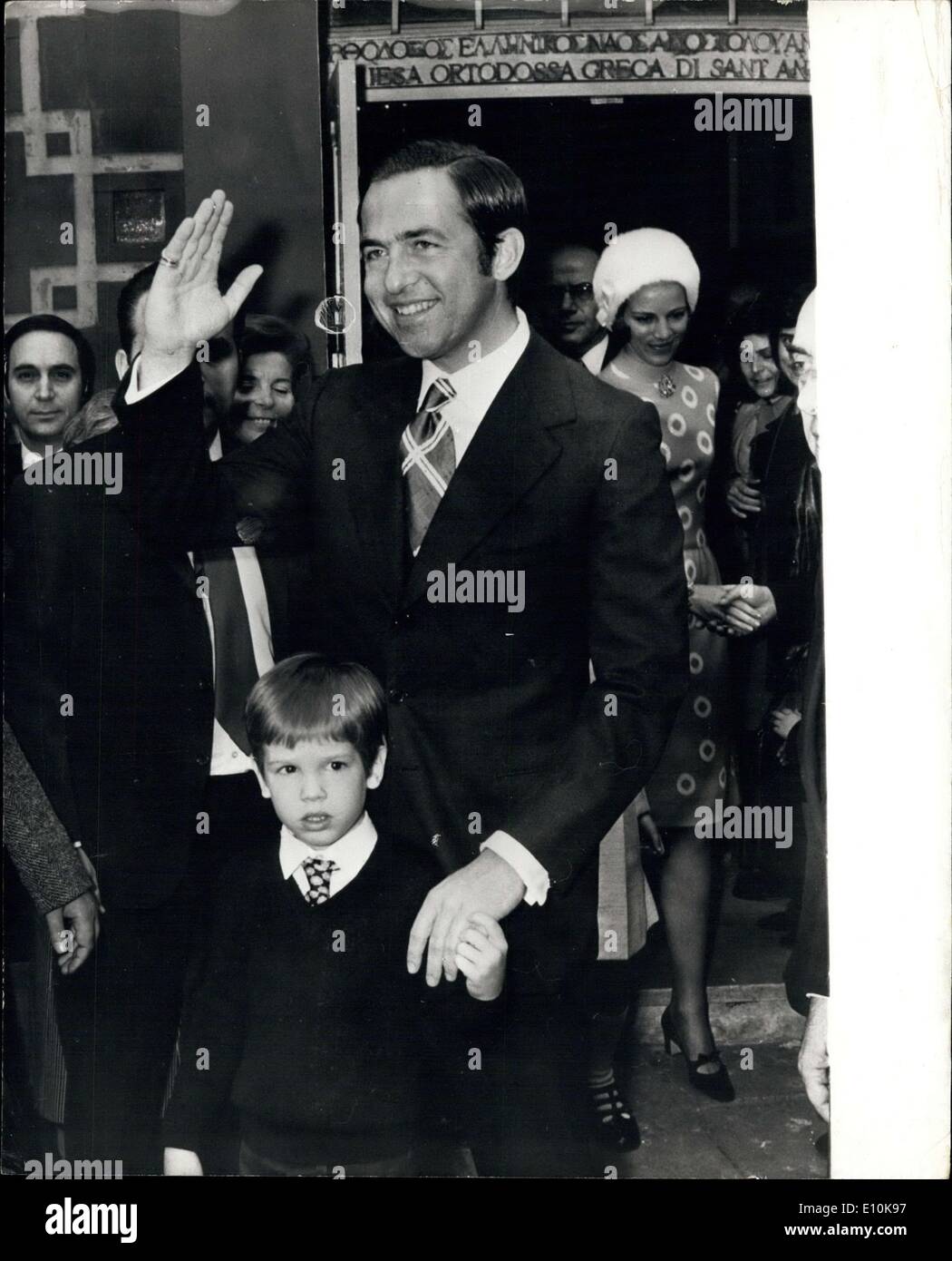Mar. 28, 1973 - King Constantine Attends Te Deum: King Constantine and Queen Anne Marie of Greece, and their children, attended Stock Photo