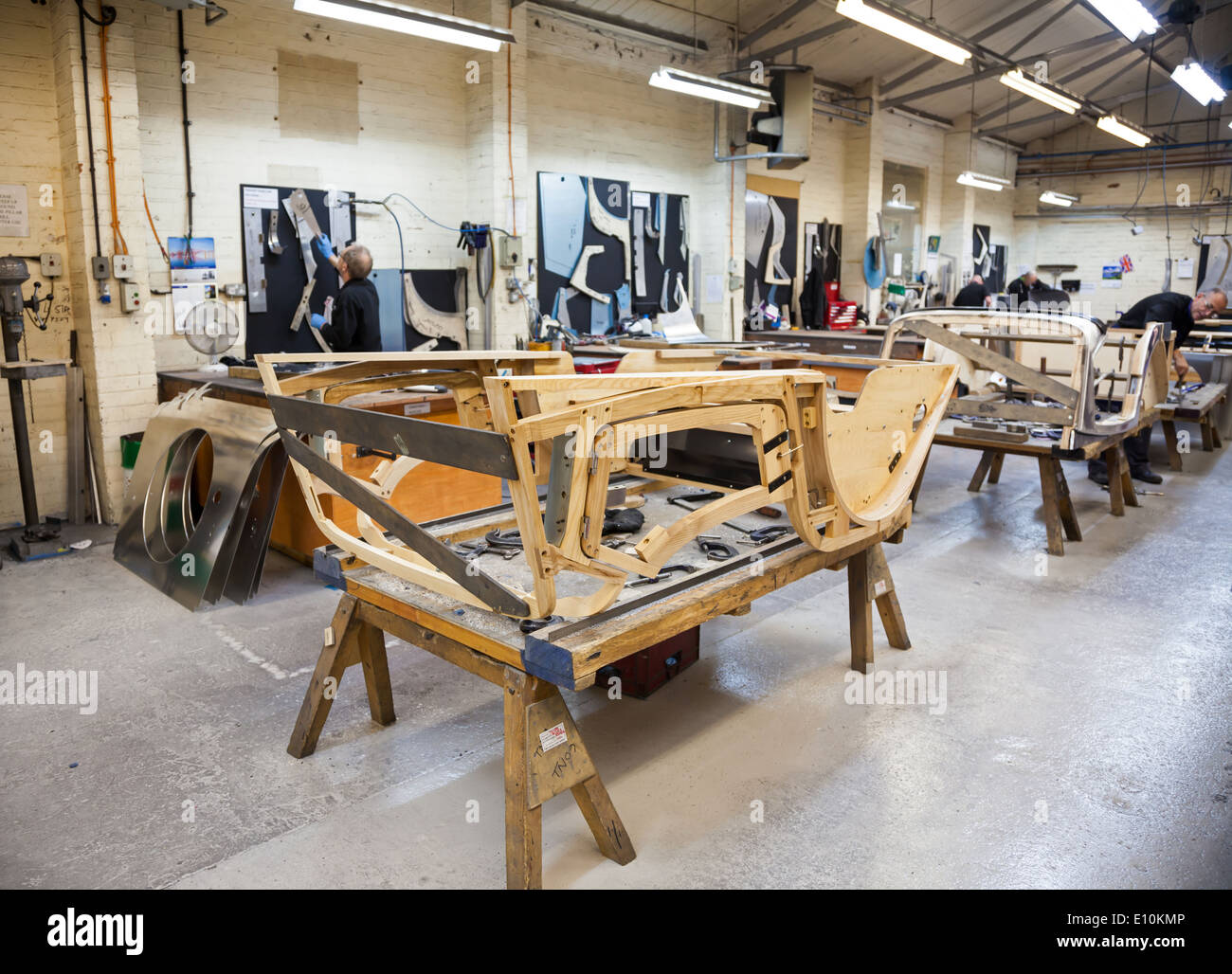 The wooden ash frames of cars being made at the Motors Car