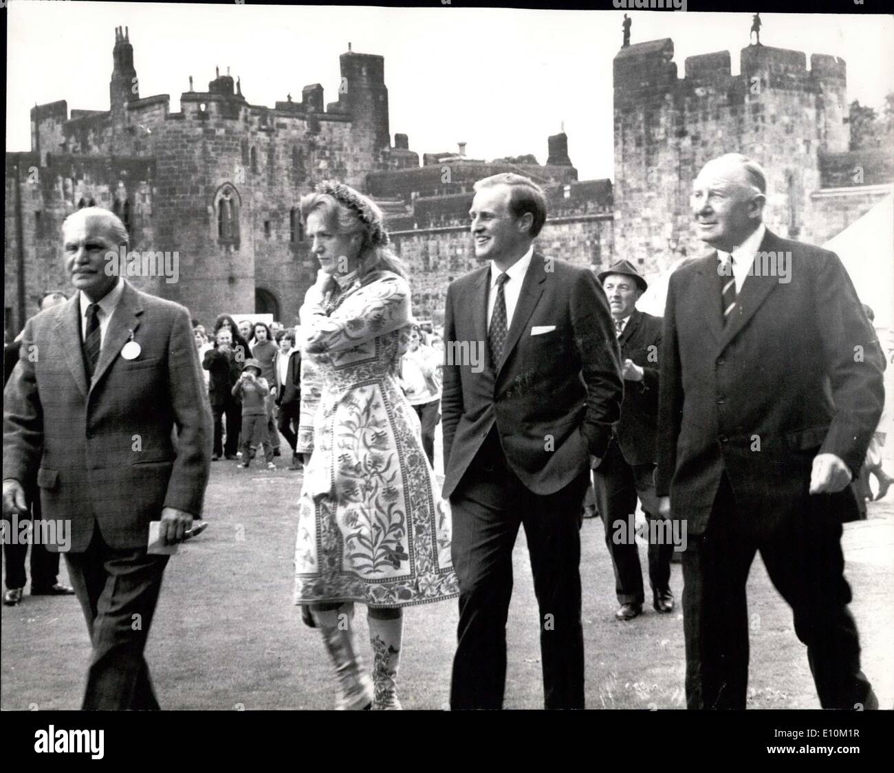 May 25, 1973 - The Lambton Affair: Lord Lambton on Tuesday resigned as Defence Under-Secretary for the R.A.F., because of his involvement with a call girl. Photo Shows This picture, taken in 1971, shows Lady Lambton with Winston S. Churchill, at a Conservative fete held at Alnwick Castle. On left is Maj. O.B. Younger; and on right is Major. A.S.C. Browne. Stock Photo