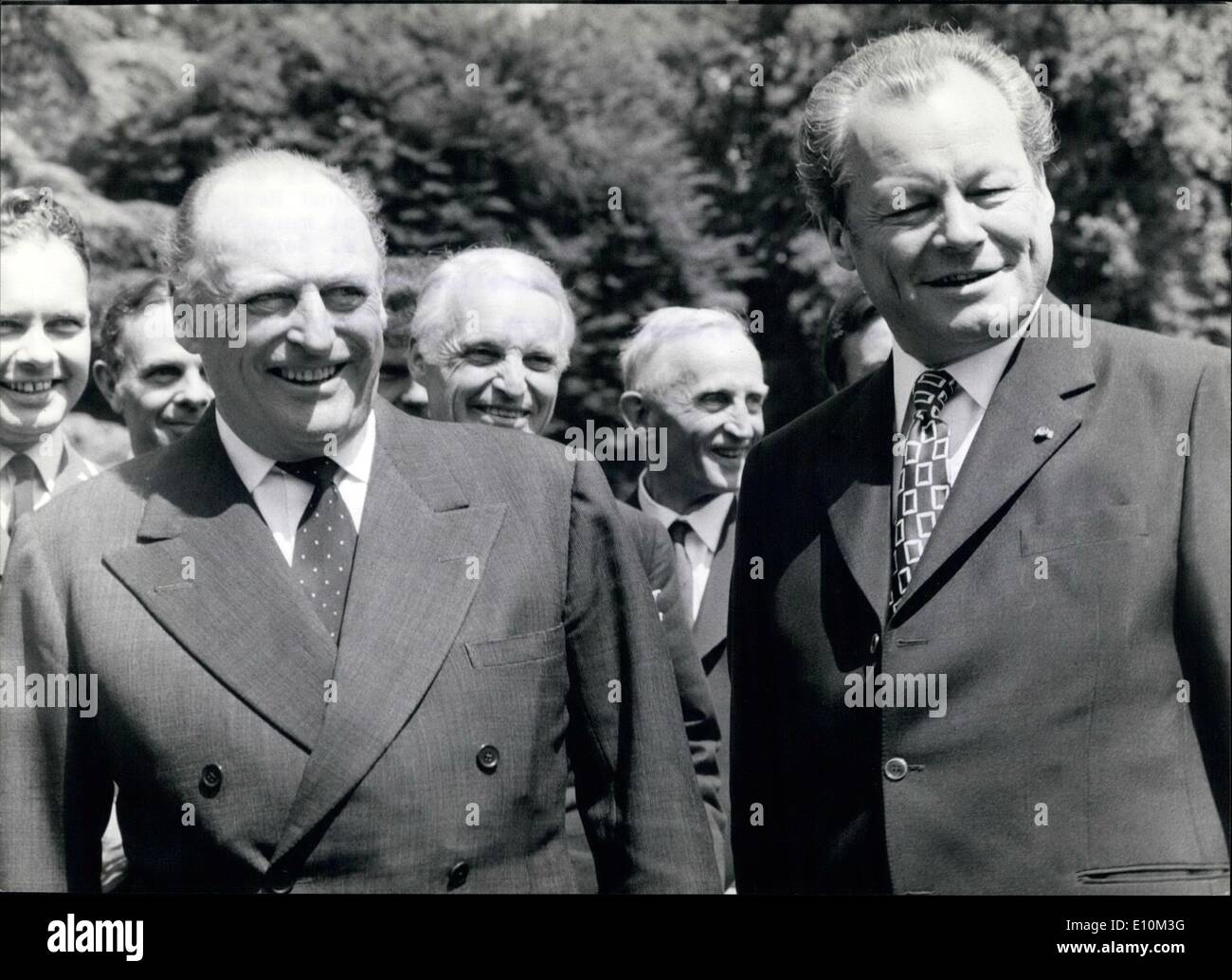 Jun. 06, 1973 - King Olaf Of Norway Visits W. Germany: King Olaf V. of Norway is pending 5 days as an official visit in the Federal Republic of Germany, rendering the visit of Federal President Heinemann in September 1970. Olaf V is the first monarch of his country to officially travel to W. Germany. Photo shows Olaf V and Chancellor Brandt in Bonn. Stock Photo