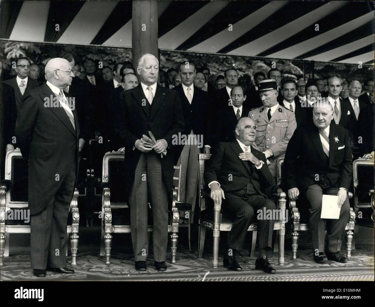 Jul. 14, 1973 - Left to right: Edgar Faure, President of the National Assembly; Pierre Messmer, Council President; President of Stock Photo