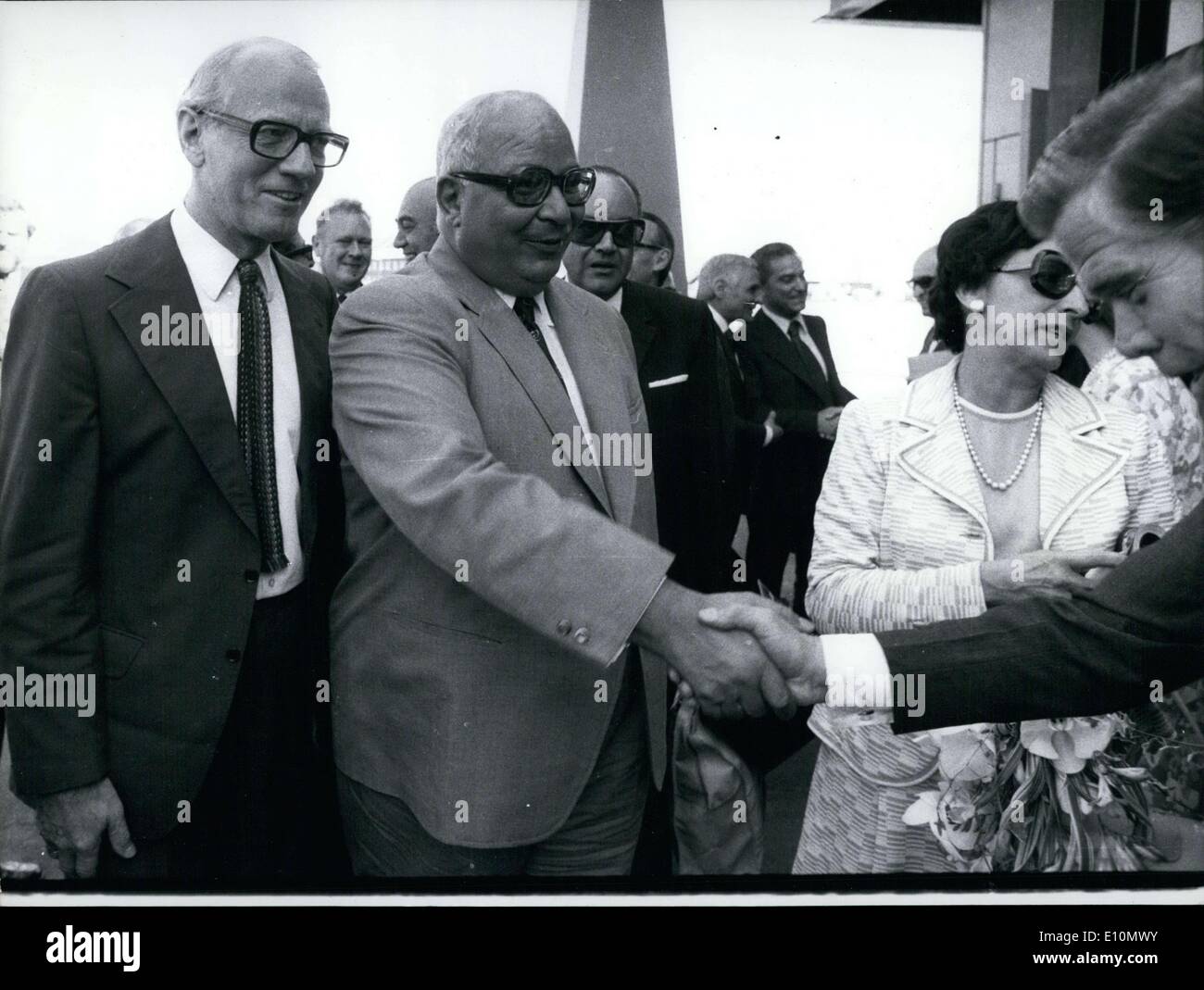 Jun. 18, 1973 - Copenhagen, the 18.6.73, El-Zeyyat in Copenhagen: To-day the Minister for Foreign Affairs of the Arab Republic of Egypt Dr.Mohamed H el-Zayyat arrived in Copenhagen, where he will stay for 3 days, Zayyat was received by the Danish Minister for Foreign Affairs K.B. Anderson. Photo shows K.B.Anderson in Kastrup Airport to receive Zayyat. Stock Photo