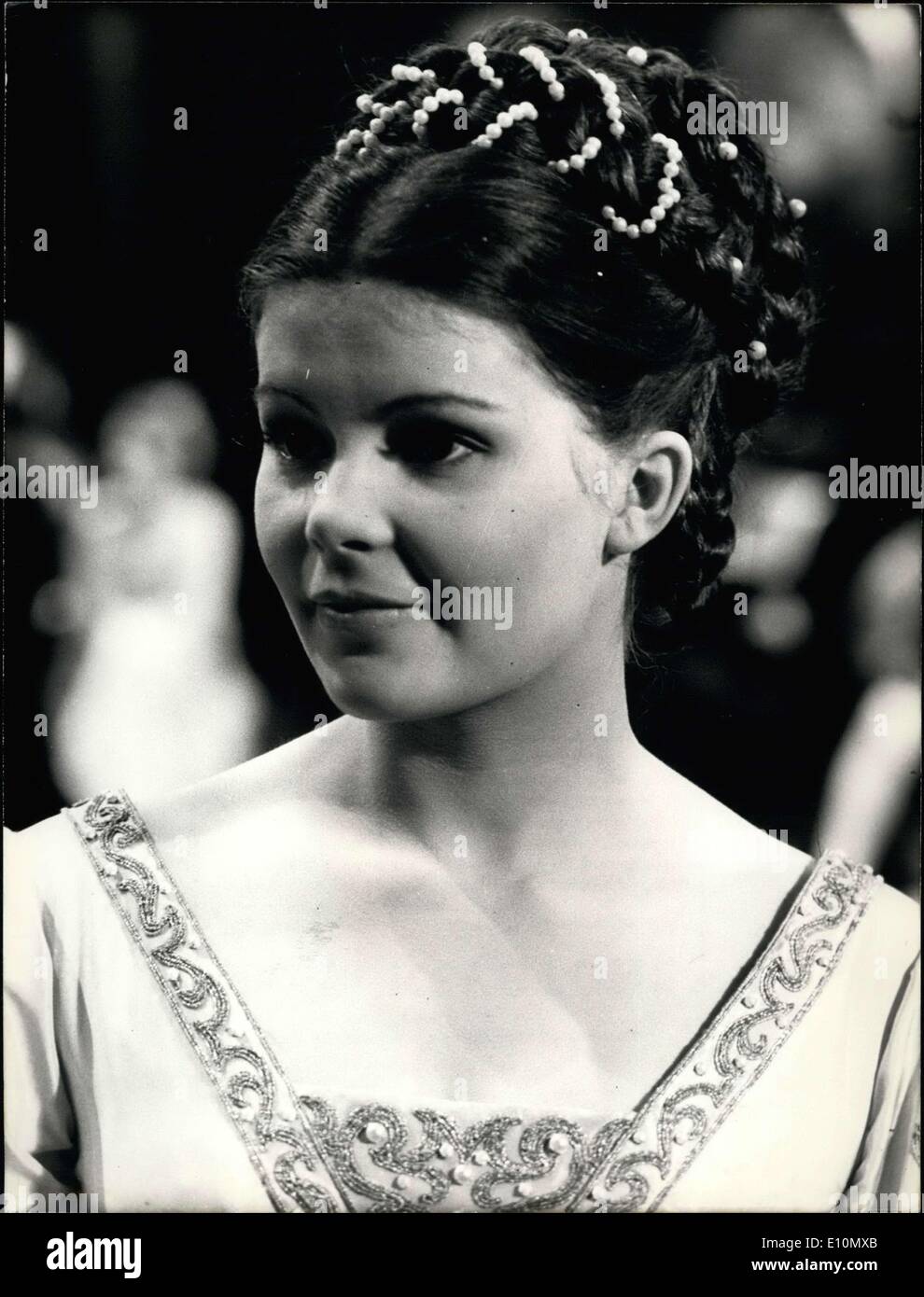 Jun. 20, 1973 - Jean-Louis Broust and Nathalie Juvet are ''Romeo and Juliet'', the heros of the famous play by William Shakespeare, produced in its French version and adapted for the television by Claude Barma. Picture: Nathalie Juvet as Juliette during filming. Stock Photo