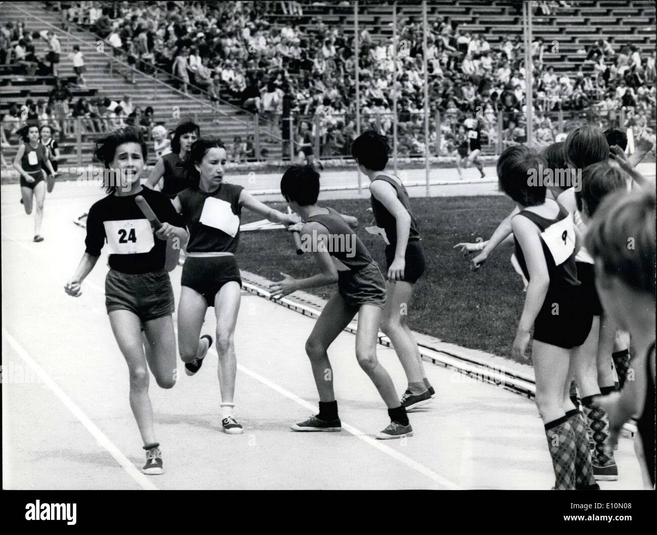 Jul. 02, 1973 - Children are pictured here, at the changeover during a relay race put on by the DDR. The race is a part of the ''Spartakiade. Stock Photo