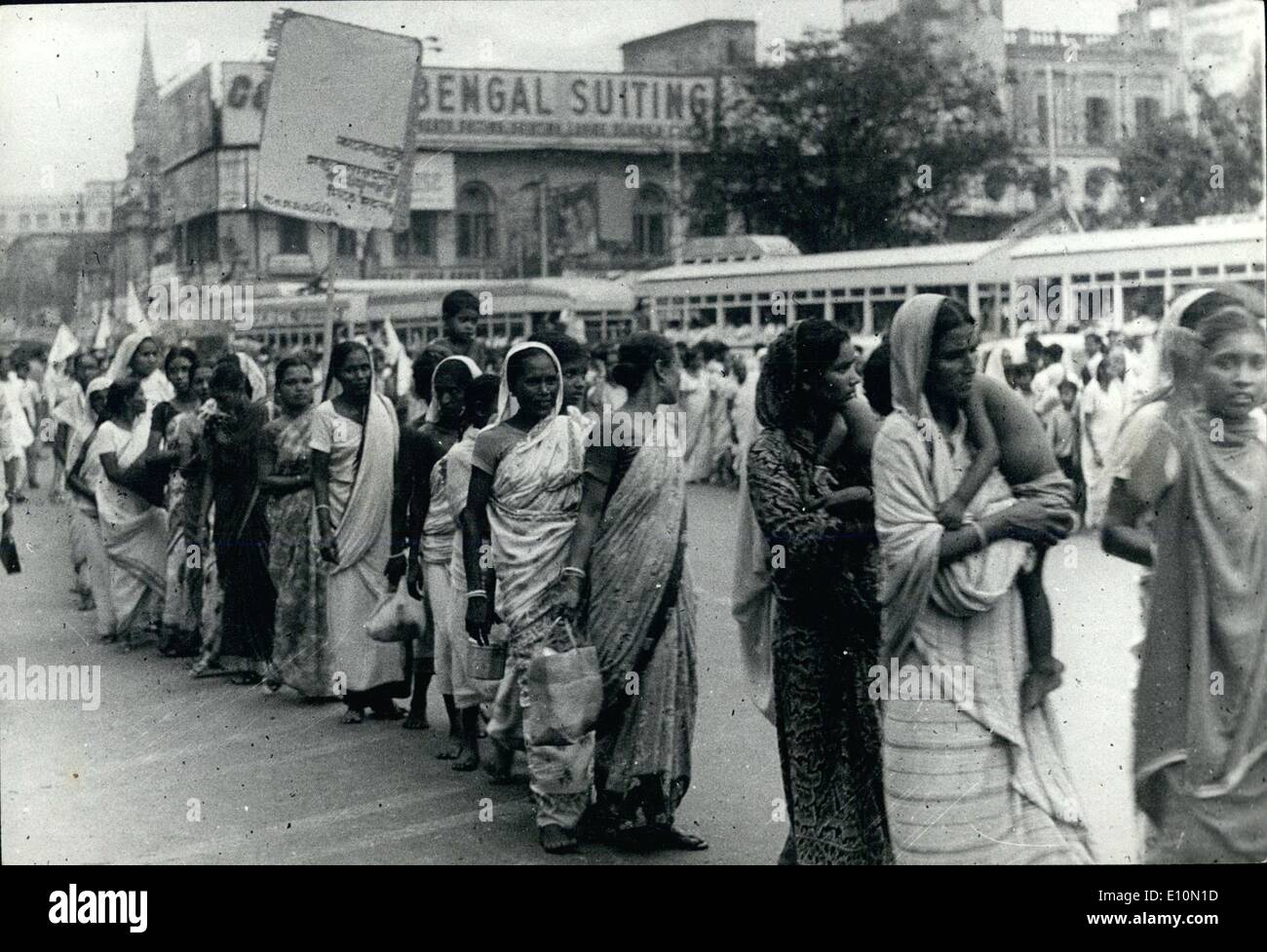 Aug. 08, 1973 - Members of Gantatric Mahila Samity held a demonstration at Esplanade East in Calcutta on Monday to protest against rish in prices. Photo shows as they march in procession, some of them carrying their children with them. Stock Photo