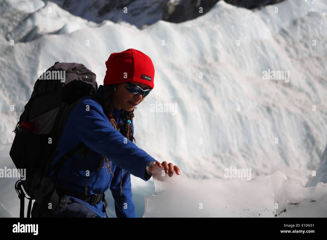 Trekking in the Khumbu Ice Fall near the Everest Base Camp Stock Photo
