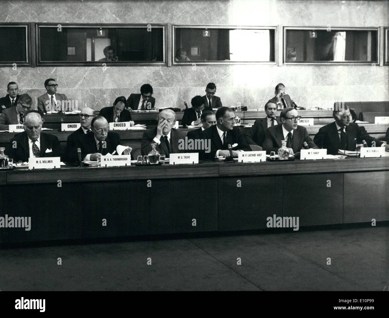 Nov. 11, 1973 - Multinational Corporations discussed at UN in Geneva: Actually takes place in Geneva at the UN a public hearing Stock Photo