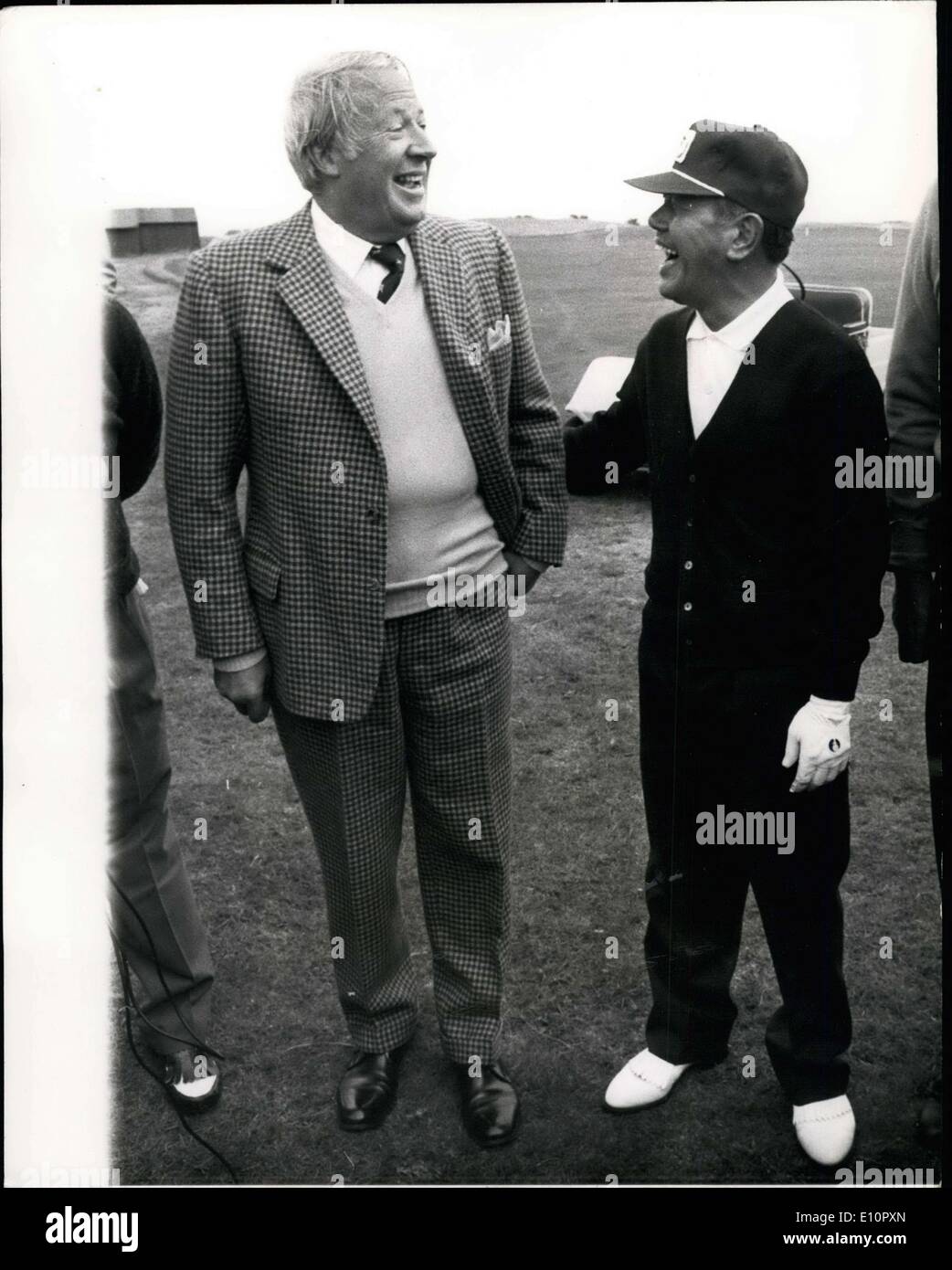 Sep. 30, 1973 - Japanese Prime Minister Plays Golf With Mr. Whitelaw At Sandwich Kent: The Japanese Prime Minister Mr. Kakuki Tanaka, who arrived in London yesterday, for a four day visit was at the Royal St George golf course this morning for a nine hole round of golf, his partner was Mr. William Whitelaw. Secretary of Northern Ireland, and their opponents were Mr. Mori, the Japanese Ambassador, and a past St. George's Capt, and Walker Cup Capt G.A. Hill. During the games The British Prime Minister Mr Stock Photo
