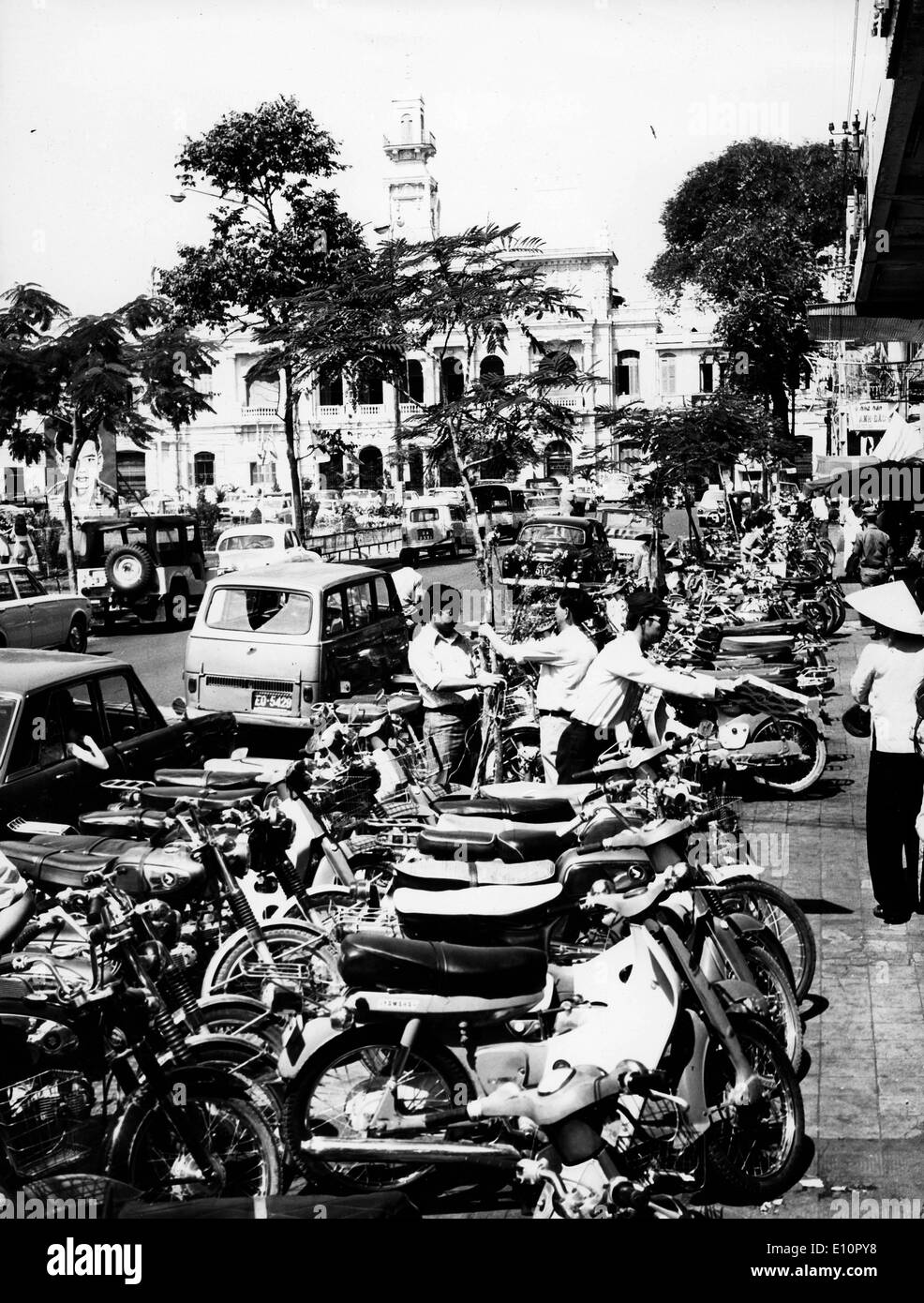 Busy street of Saigon during war Stock Photo