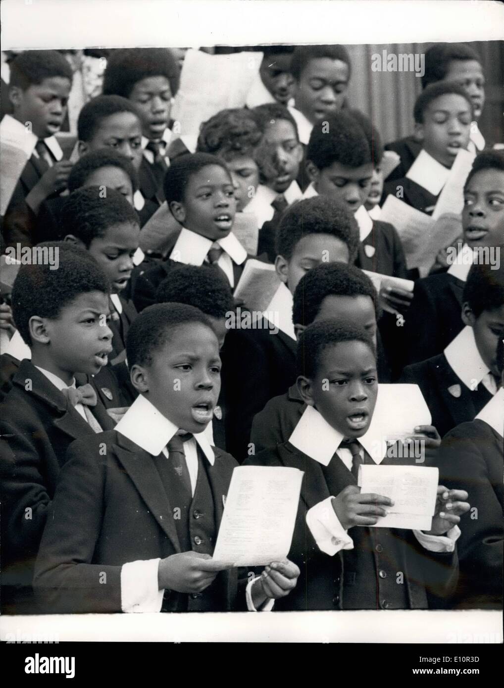 Dec. 12, 1973 - Carols On The Steps Of St. Paul's: Members of the boys' choir from St. Mark's Church, Dalston, pictured yesterday singing carols on the steps of St. Paul's Cathedral, as part of a Christmas appeal for Help the Aged. Stock Photo