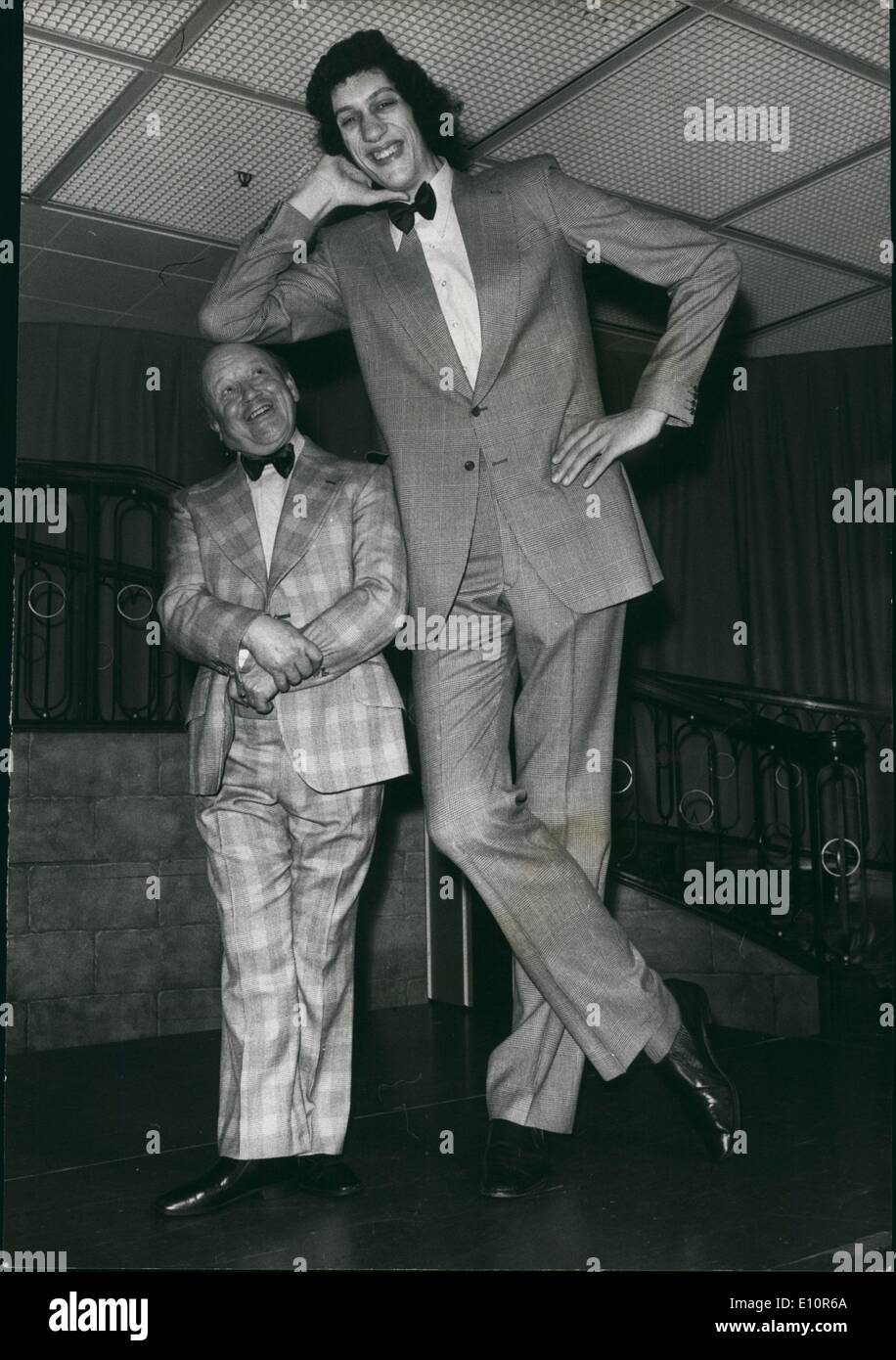 Oct. 10, 1973 - Fashions for all sizes: A ''Mr. Greater London 1973'' competition sponsored by Coopers Allsize Clothing, was held last night at the Royal Lanchester Hotel, during which there was a men's fashion show for all sizes of males. Photo shows Modelling styles in all sizes during the fashion show today, are Chris Greener, who is 7ft 5ins, tall, and Eddie Davis, who is 5ft 1in. Stock Photo