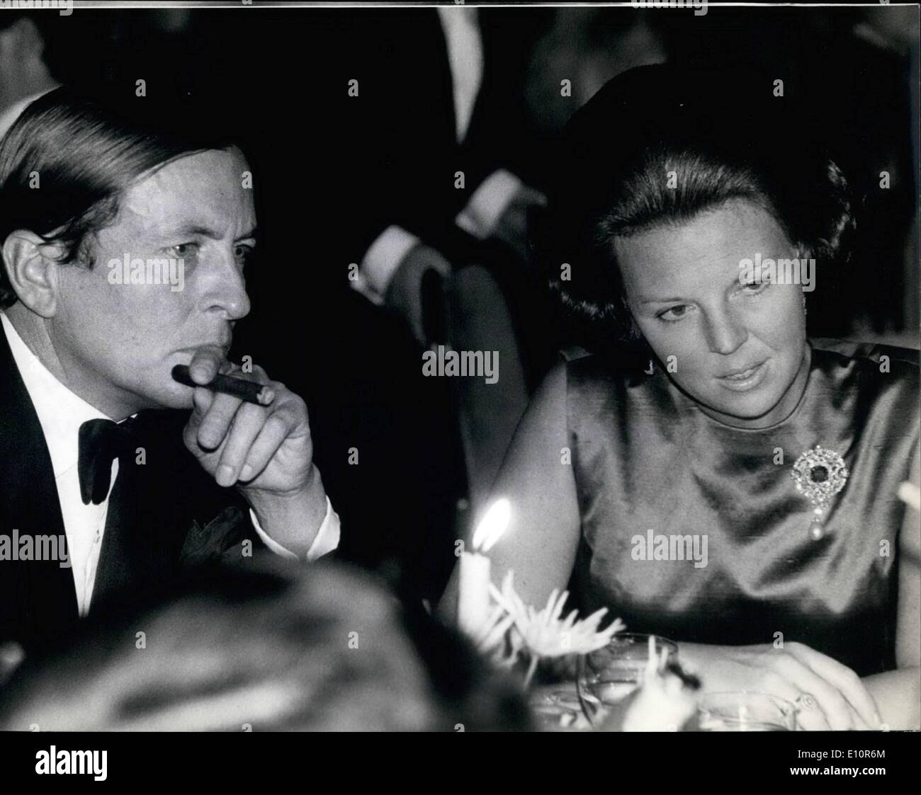 Oct. 10, 1973 - Flaming ball in Munich's Bayerischer Hof : prince Bernhard of the Netherlands, who is chairman of world wild life fund was host of beneficiary ball in Munich. To raise donations for the important mission saying the endangered wild life in africa, prime Bernhard invited the members of the international high society as well as prominent businessman. politicians and stares of the show business. More than 500 illustrious guests attended the flamingo ball, They were entertainer by ''The voice of Prague''. Karel Gott, blues singer Donna high-tower and the ''Les Humphries singers Stock Photo