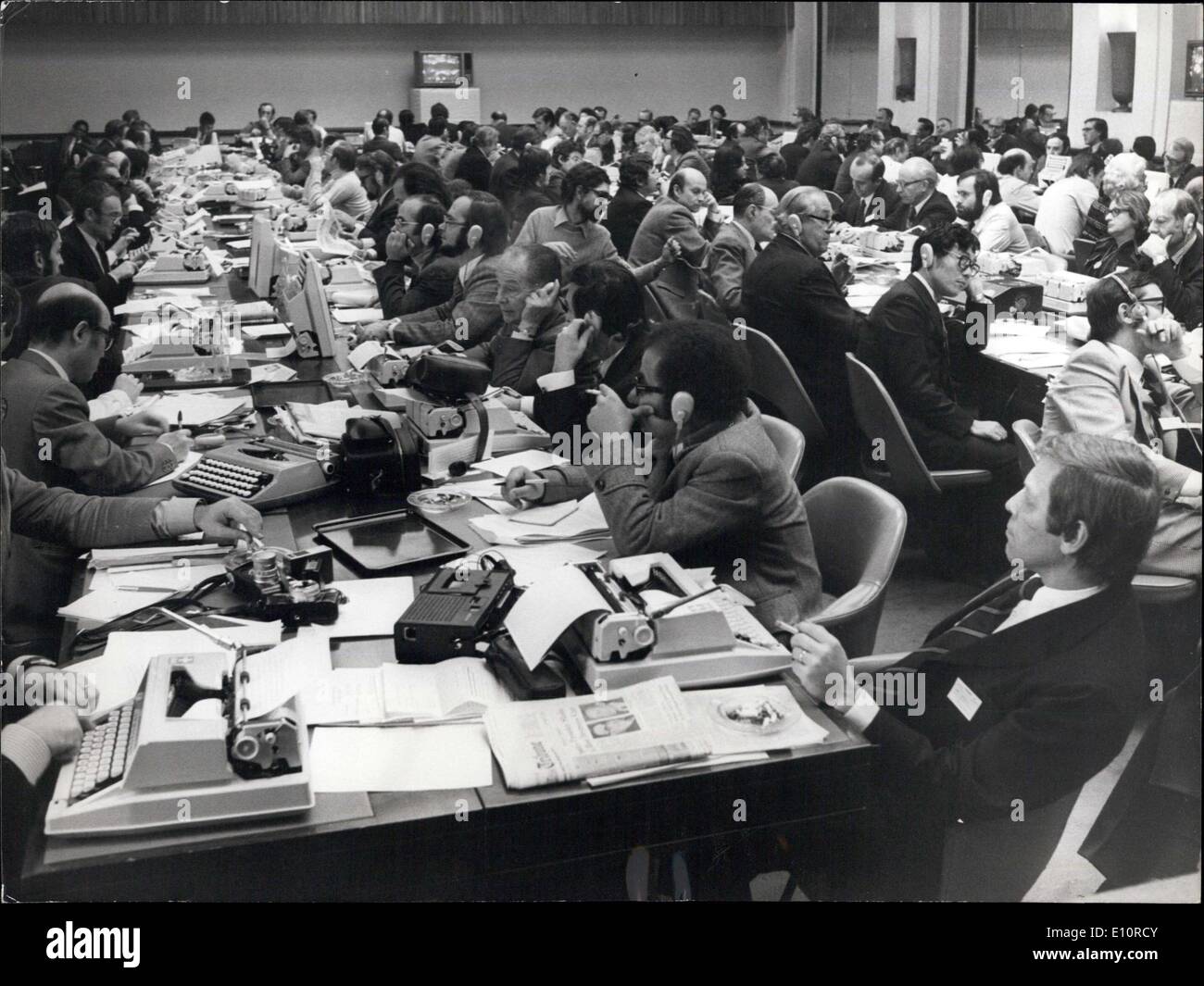 Dec. 22, 1973 - Geneva Peace Conference. OPS: The press room for the Geneva peace conference, where about 200 journalists are reporting the first conference meeting. Keystone Zurich 22-12-73 Stock Photo