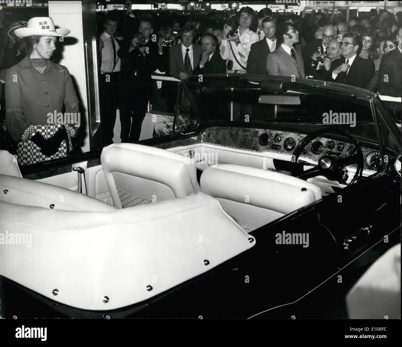 Oct. 10, 1973 - Princess Anne opens the Motor show. Princess Anne today opened the London International Motor show at Earls Court. Photo shows Princess Anne looks into an open top Rolls Royce , at the Motor Show. Stock Photo