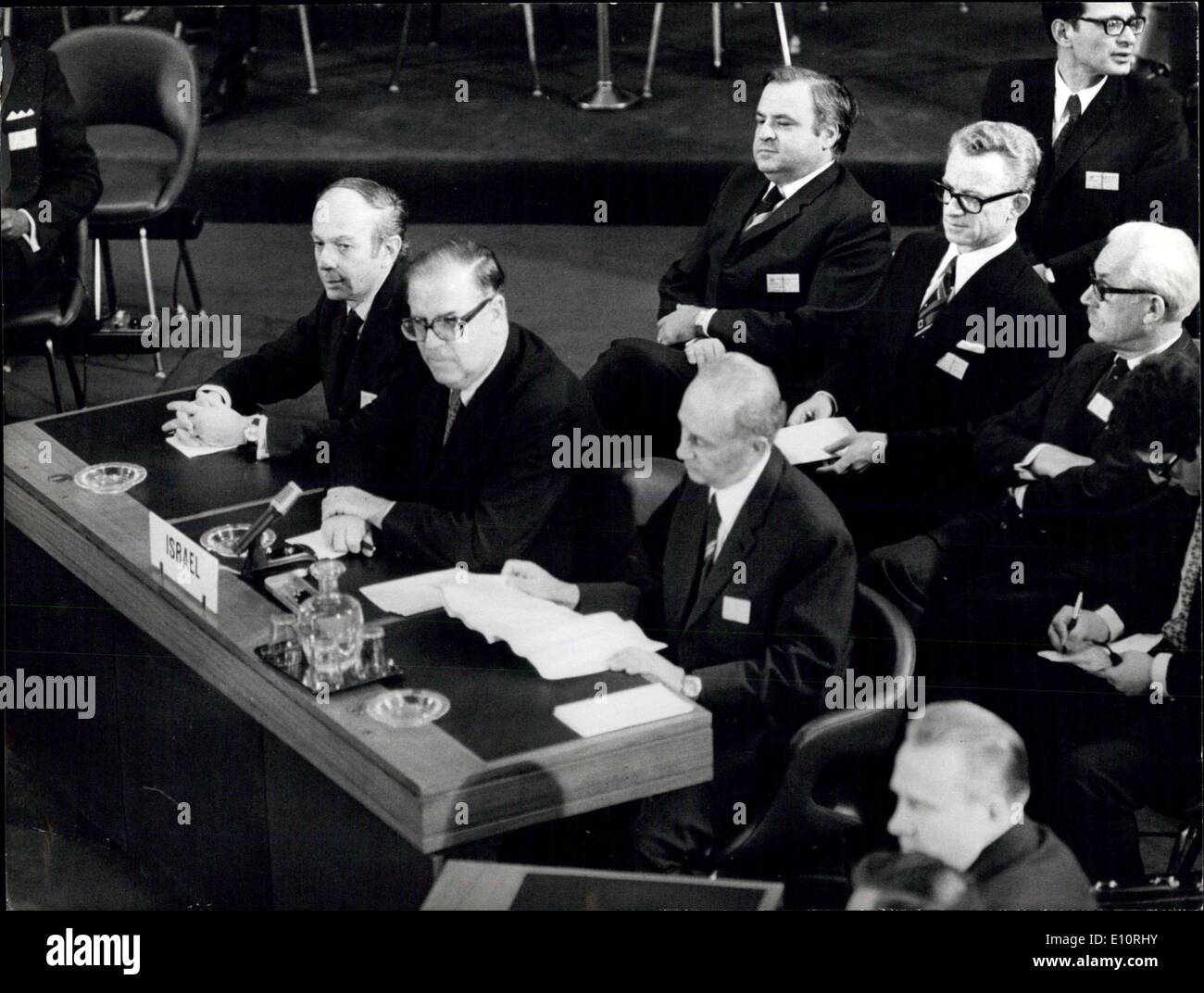 Dec. 22, 1973 - Geneva Peace Conference. OPS: The Israeli delegation, headed by Foreign Minister Abba Eban.  Zurich 22-1 Stock Photo