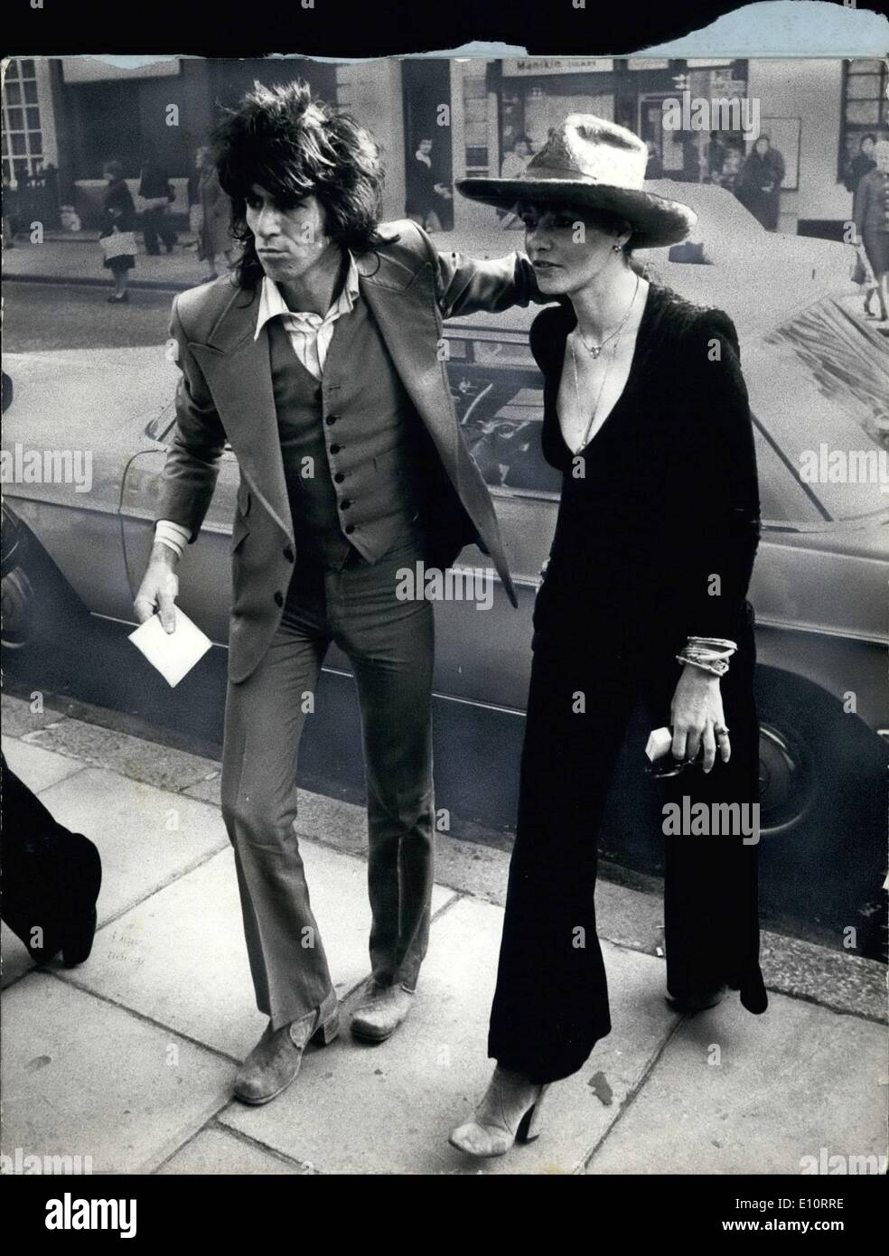 Oct. 24, 1973 - October 24th, 1973 Rolling Stone Keith Richards fined. Rolling Stone Keith Richards was at Marlborough Street Court today fined &pound;125 for gun and ammunition offences, and &pound;80 for drug offences, a total of &pound;205. His girlfriend Annita Pallenberg was given a conditional discharge on her drug offence. Photo Shows: Keith Richards and Anita Pallenberg on their way to court today. Stock Photo