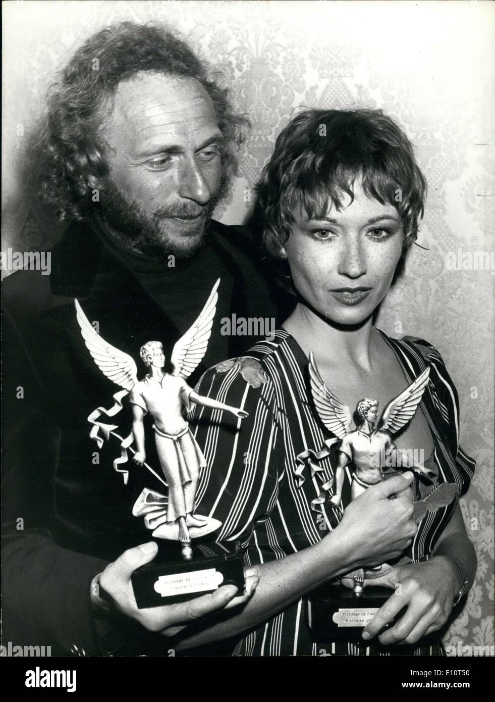 Jan. 23, 1974 - Marcel Achard gave the 1973 Archangel of the Cinema Award to Marlene Jobert and Pierre Richard for their talent Stock Photo
