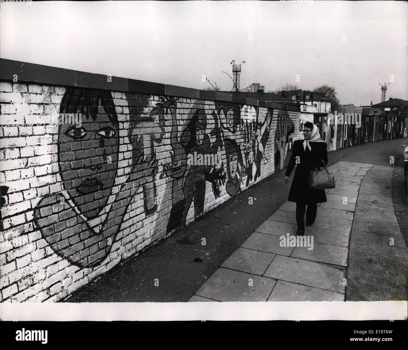 Mar. 03, 1974 - Wall Painting inspired by events in Chile. This wall painting by the Fine Hearts Brigade in King Henry's Road, Chalk Form, London, was inspired by recent events in Chile. The painting includes an exhibition of photographs and posters at the Tuo Congress House. Stock Photo