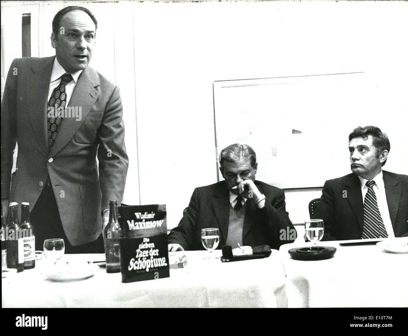 Mar. 03, 1974 - Wladimir Maximow: ''I Chose The West'': Sowjet writer Wladimir Maximow who left Sowviet Union ten days ago for western Europe, held a press conference with his swiss editor - Schorz (left) in Berne, where he stated that he chose to live in the West, standing before the alternative: soviet camp or the West. In the middle his German translator Georg Bruderer, right Wladimir Maximow. Stock Photo