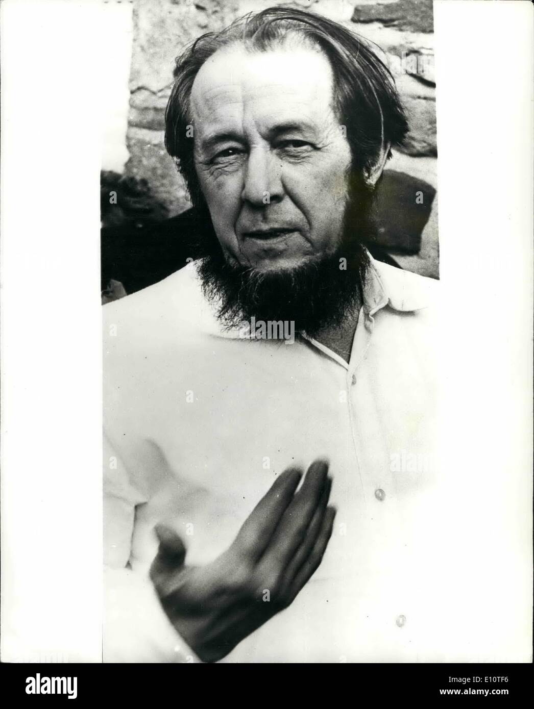 Feb. 02, 1974 - Alexander Solzhenitsyn, the expelled Russian author, was last week flown to Frankfurt and then drives to the week end home of Heinrich Boll the West German author, at Langenbroich, west of Bonn, Solzhenitsyn later went to Switzerland. Photo shows Alexander Solzhenitsyn pictured outside Heinrich Bolls' home house at Langerbtoich. Stock Photo