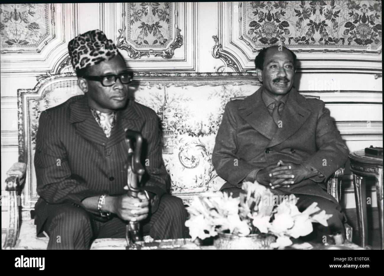 Feb. 02, 1974 - President Sadat while receiving President Mobuto Sese Seko of Zaire in Cairo. Stock Photo