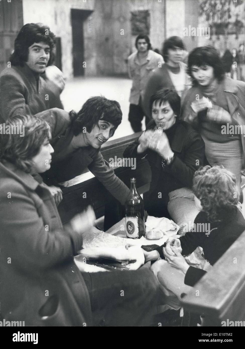 Mar. 06, 1974 - Over a hundred Roman shantydwellers, mostly women and children, occupied the church of St John Bosco in the city's outskirts near Cinecitta, after police had forced them out of new apartments in which they had been squatting. The priest of the church provided food for the occupiers, some of them stood near the great cross on the cupola of the church. Stock Photo