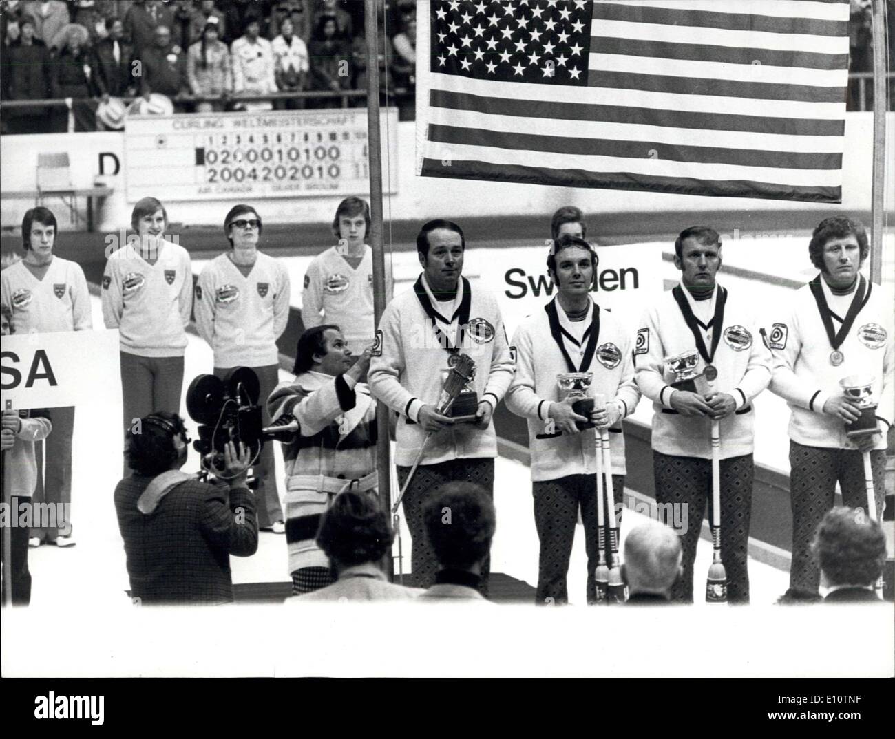 Mar. 25, 1974 - USA team with skip Summerville, Nichols, Strum and Lockner from the left won in Berne the curling world champi Stock Photo