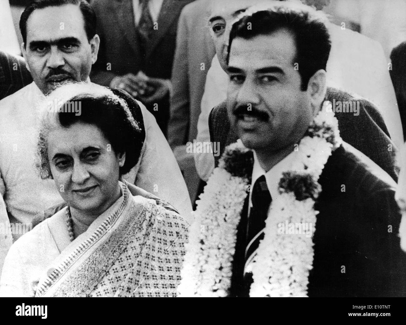 Iraqi Dictator Saddam Hussein with Indira Gandhi Stock Photo