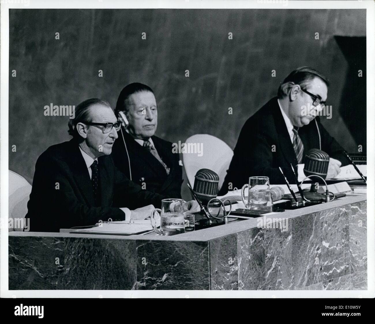 Apr. 04, 1974 - General Assembly Begins Special Session On Raw Materials And Development The General Assembly opened its sixth special session, which was called, at the request of Algeria, to study the problems of raw materials and development. Leopold Benites (Ecuador), President of the twenty-eighth regular session of the Assembly, was elected by acclamation as President of the special session, and an Ad Hoc Committee was established. Secretary-General Kurt Waldheim addressing the Assembly Stock Photo