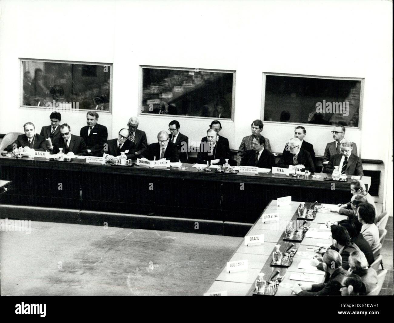Apr. 17, 1974 - Conference On The Disarmement. Photo shows the conference's chairman in the middle and the two ''bigs'' at his side: the Soviet delegation on the left, the American representatives on the right. Stock Photo