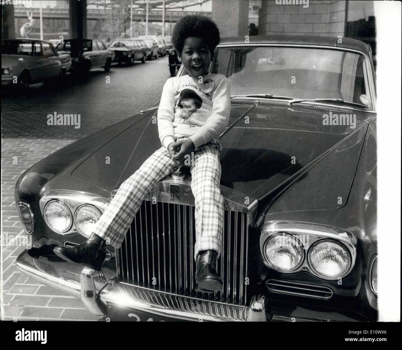 May 05, 1974 - Five year old superstar in London: Pop star and actor Rodney Allen Rippy, who is a superstar at the age of 5, arrived in London today from America. Rodney, son of an American ethnic dustman, first shot to fame when he appeared in a TV hamburger commercial at the age of 3. He is expected to be a dollar millionaire by the time he is six. Rodney is over here to appear on Yorkshire Television's Junior Showtime. Today he gave a press conference at the Tower Hotel, St. Catherine's Way, London Stock Photo