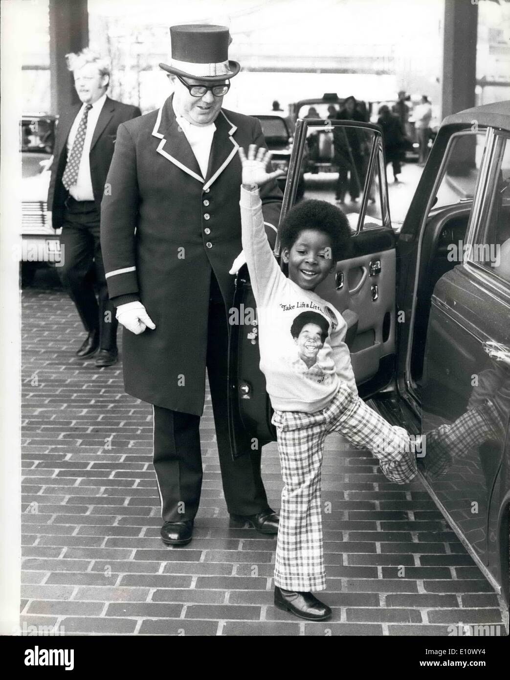May 05, 1974 - Five Year Old Superstar in London. Pop star and actor Rodney Allen Rippy, who is superstar at the age of 5, arrived in London today from America. Rodney, son of an American ethnic dustman, first shot to fame when he was three when he appeared in a TV hamburger commercial, and is expected to be a dollar millionaire before he is six. He is over here to appear on Yorkshire Television's Junior Showtime. Keystone Photo Shows: Rodney Allen Rippy gets the VIP treatment from the doorman, who opens the door of a Rolls Royce for him, as he left the hotel after his Press Conference today. Stock Photo