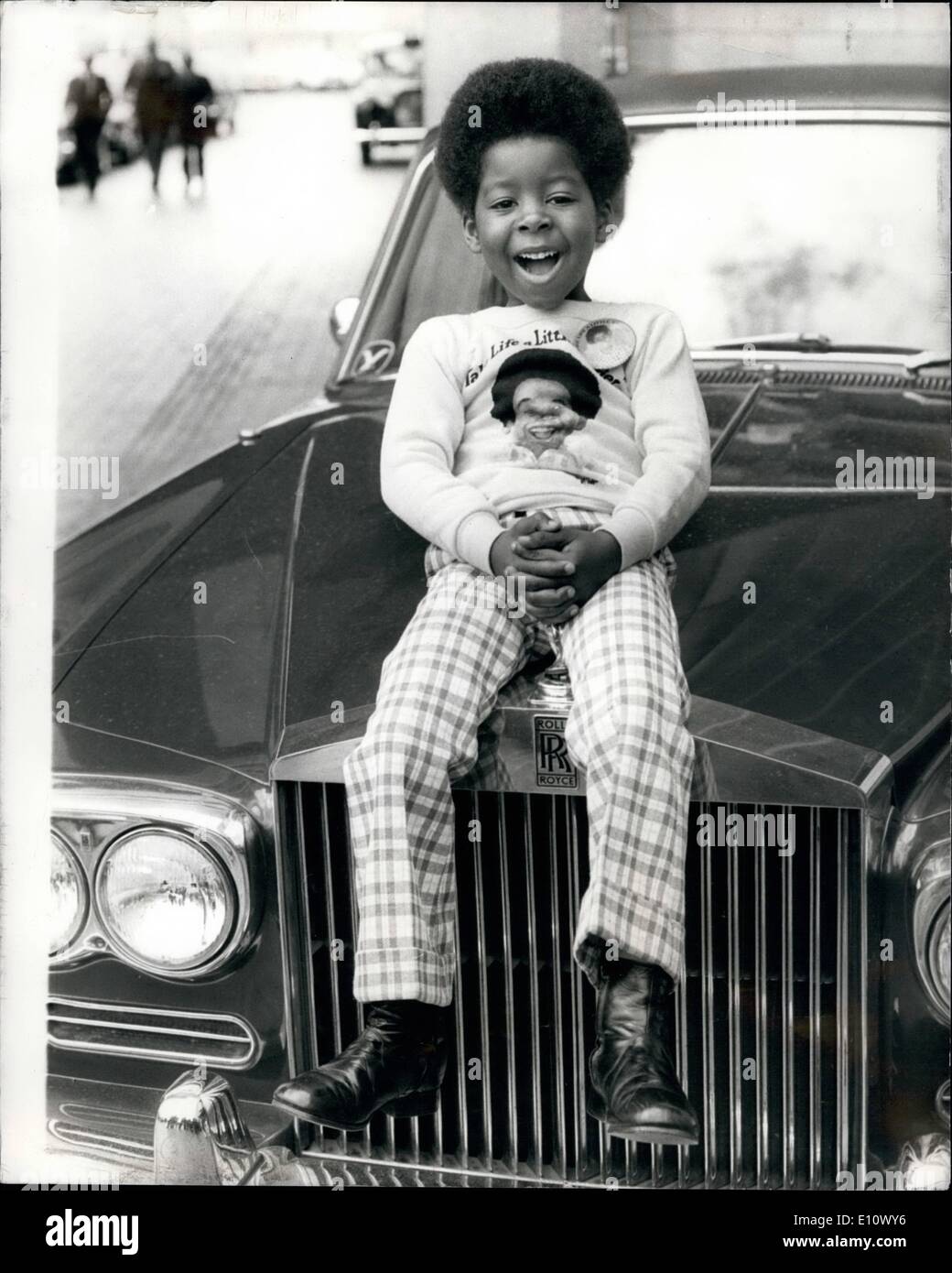 May 05, 1974 - Five Year Old Superstar in London. Pop star and actor Rodney Allen Rippy, who is superstar at the age of 5, arrived in London today from America. Rodney, son of an American ethnic dustman, first shot to fame when he was three when he appeared in a TV hamburger commercial, and is expected to be a dollar millionaire before he is six. He is over here to appear on Yorkshire Television's Junior Showtime. Keystone Photo Shows: Rodney Allen Rippy gets the feel of a Rolls Royce car, after giving a Press Conference at the Tower Hotel, St. Catherine's Way, London, today. Stock Photo